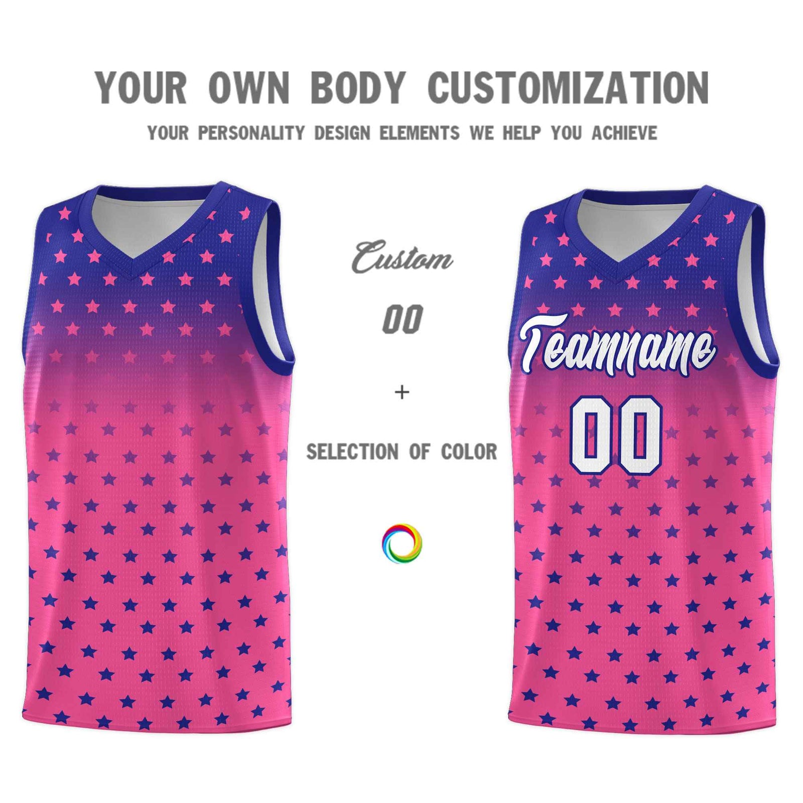 Custom Royal Pink Gradient Start Pattern Basketball Jersey Sets