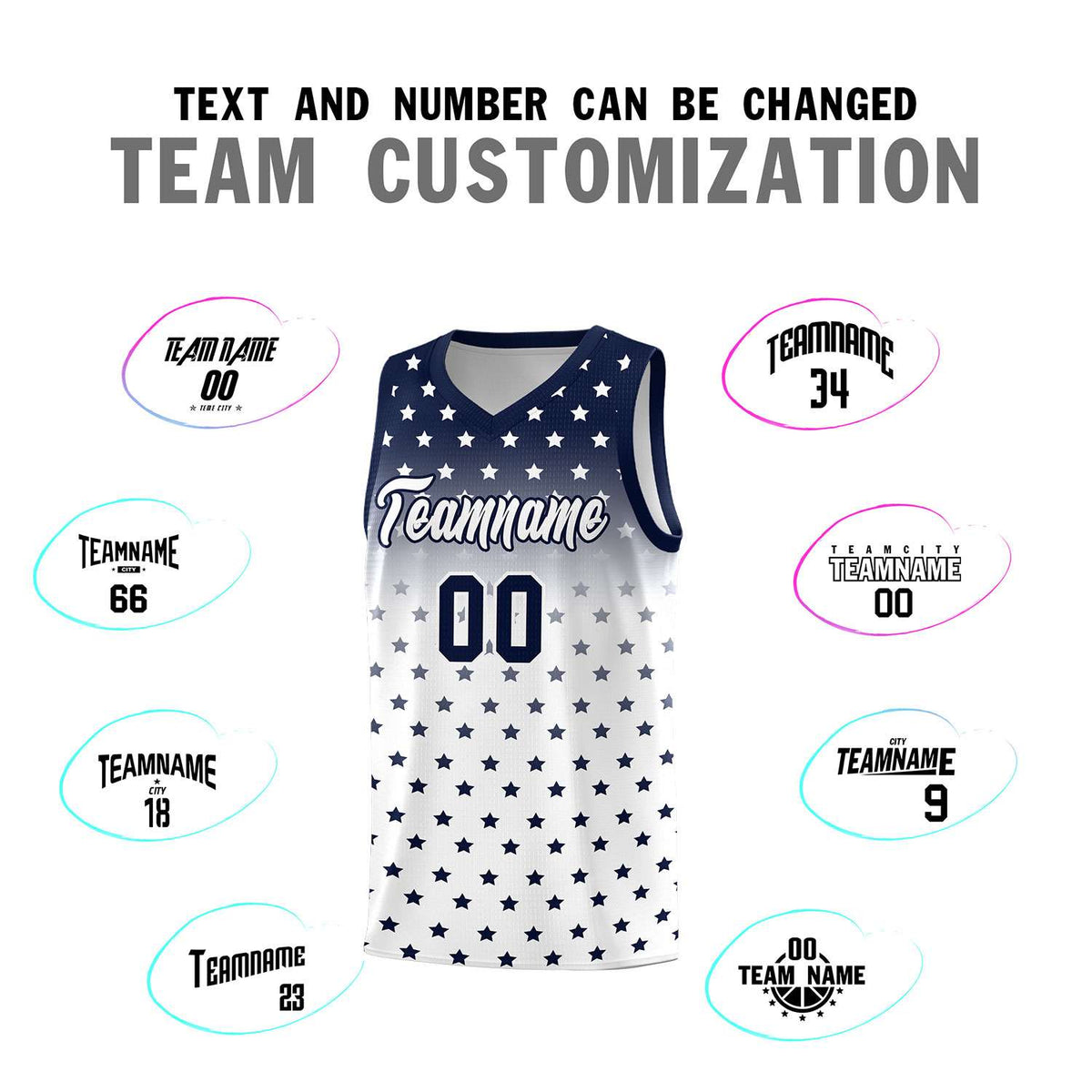 Custom Navy White Gradient Start Pattern Basketball Jersey Sets