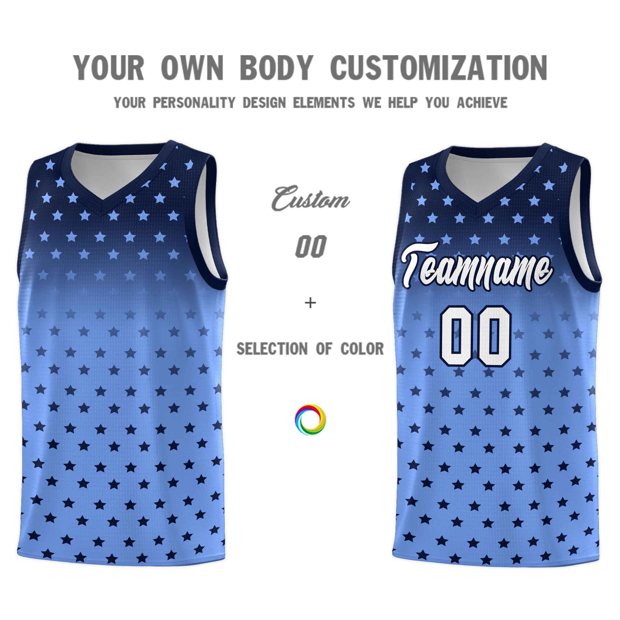 Custom Navy Light Blue Gradient Start Pattern Basketball Jersey Sets