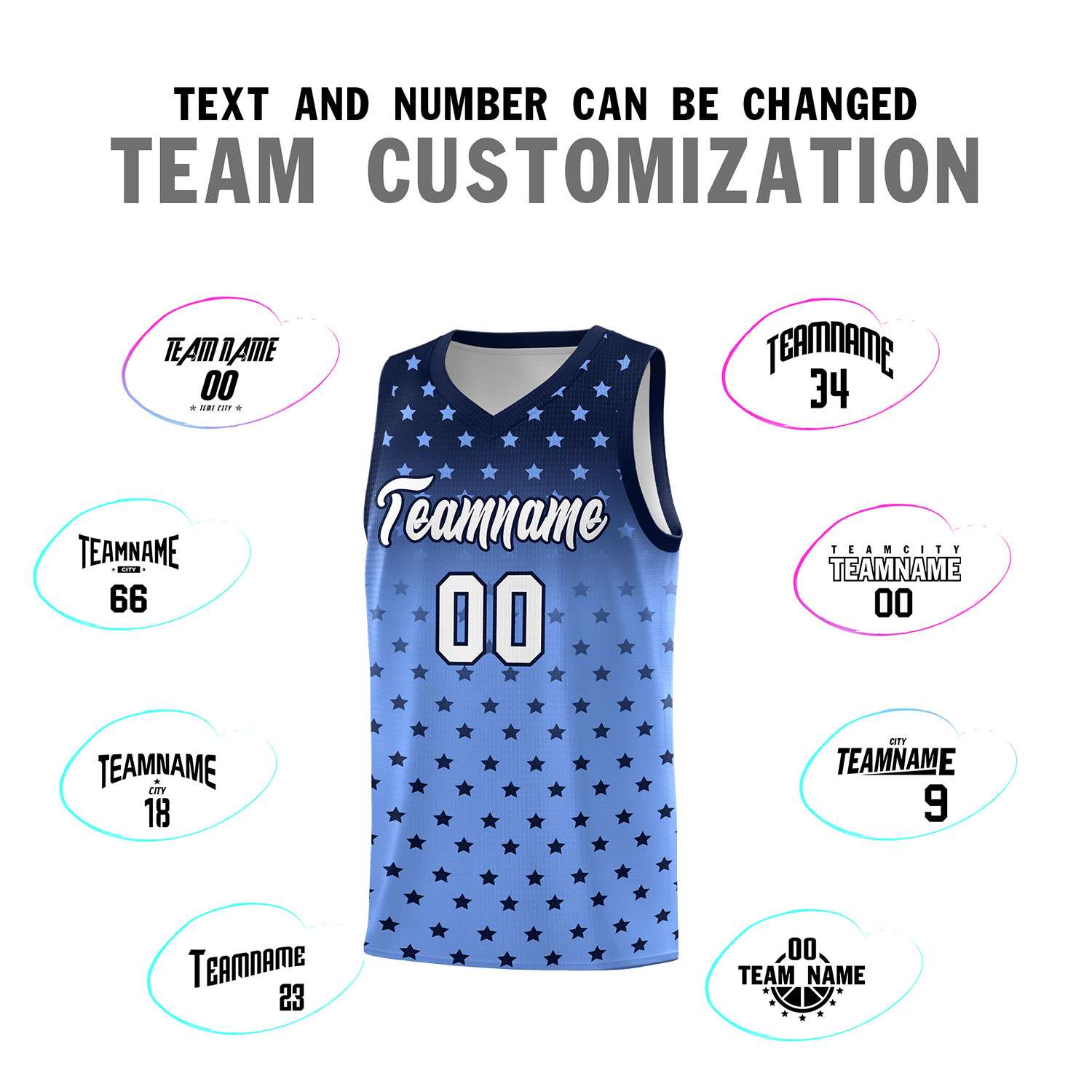 Custom Navy Light Blue Gradient Start Pattern Basketball Jersey Sets