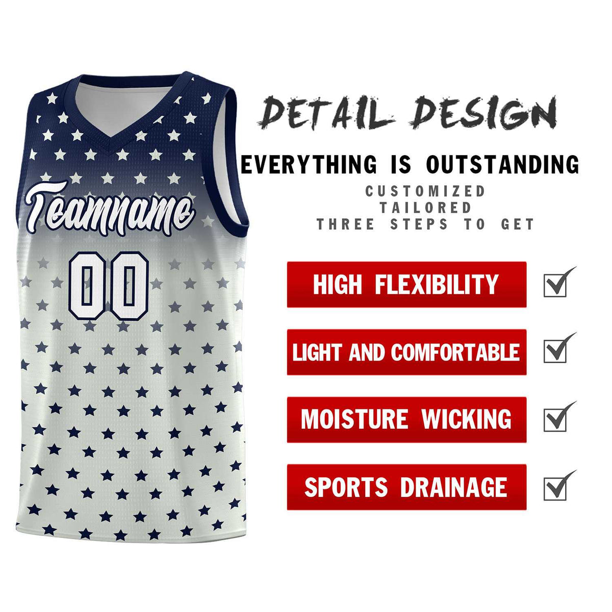 Custom Navy Gray Gradient Start Pattern Basketball Jersey Sets