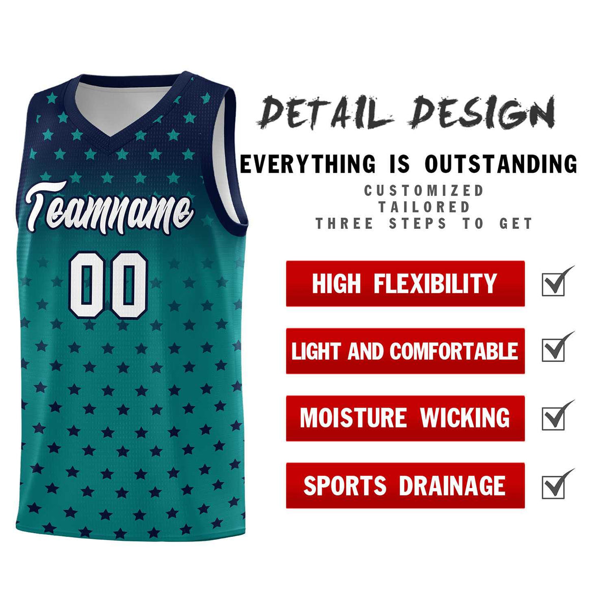 Custom Navy Aqua Gradient Start Pattern Basketball Jersey Sets