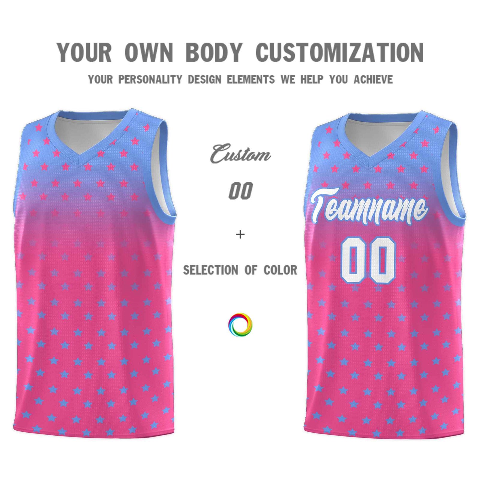Custom Light Blue Pink Gradient Start Pattern Basketball Jersey Sets