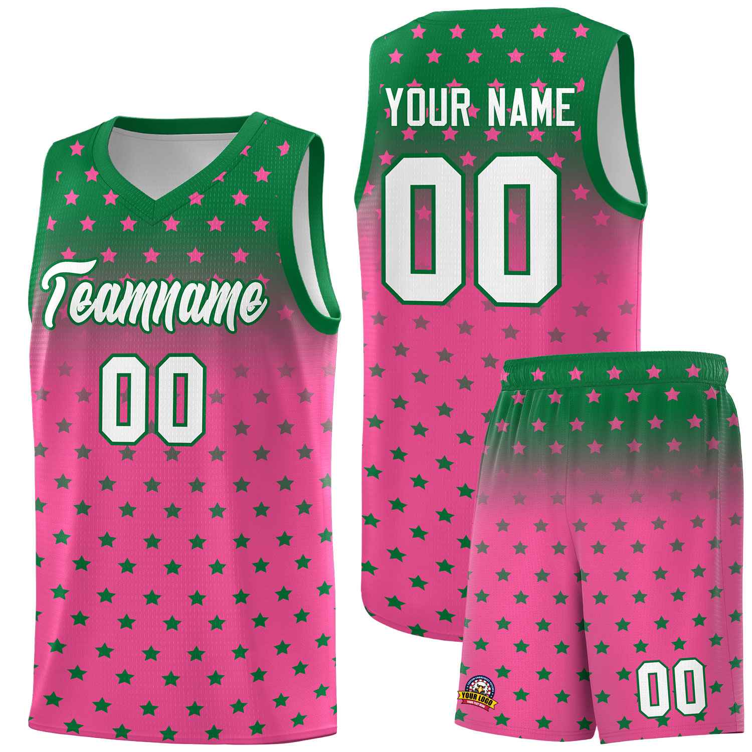 Custom Kelly Green Pink Gradient Start Pattern Basketball Jersey Sets