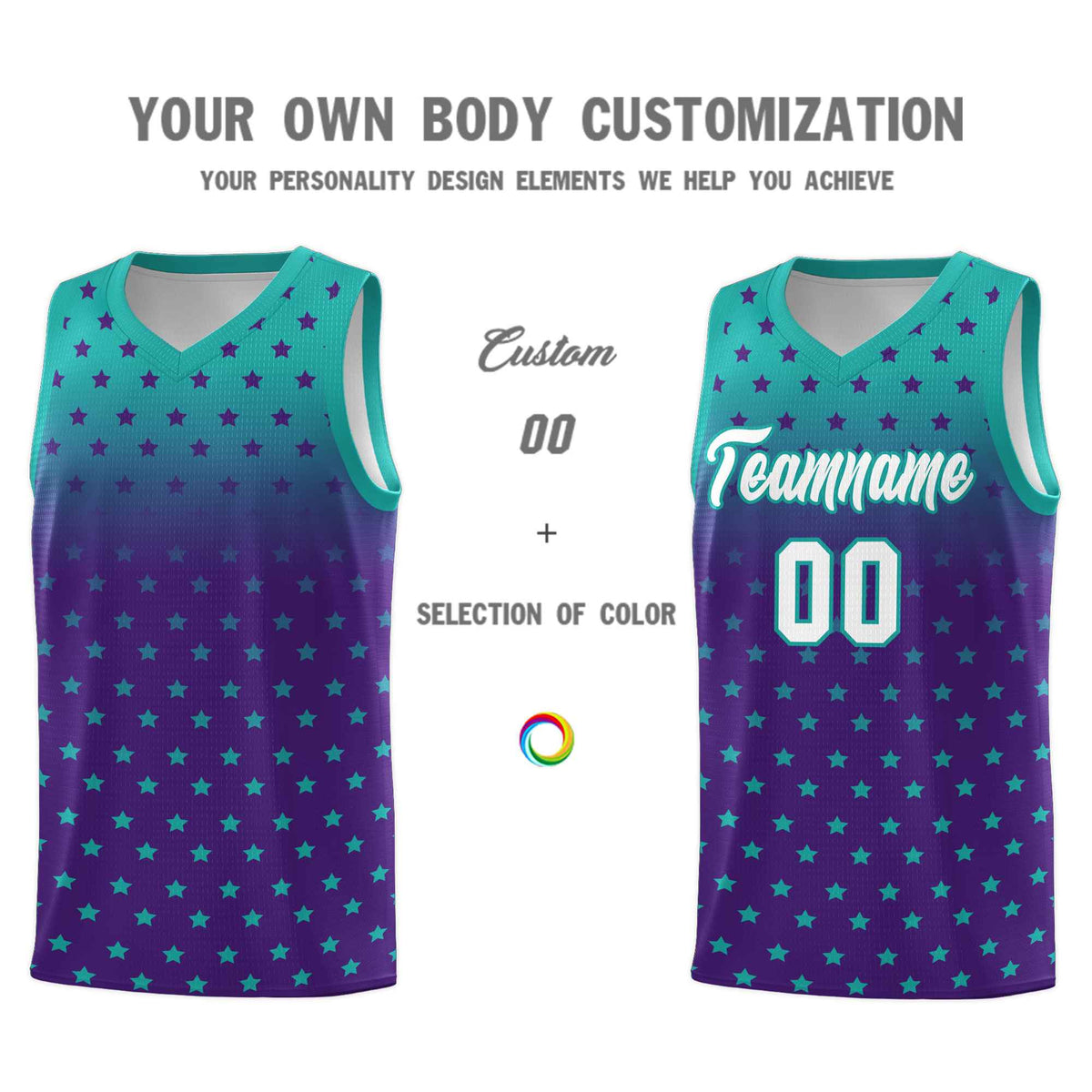 Custom Aqua Purple Gradient Start Pattern Basketball Jersey Sets