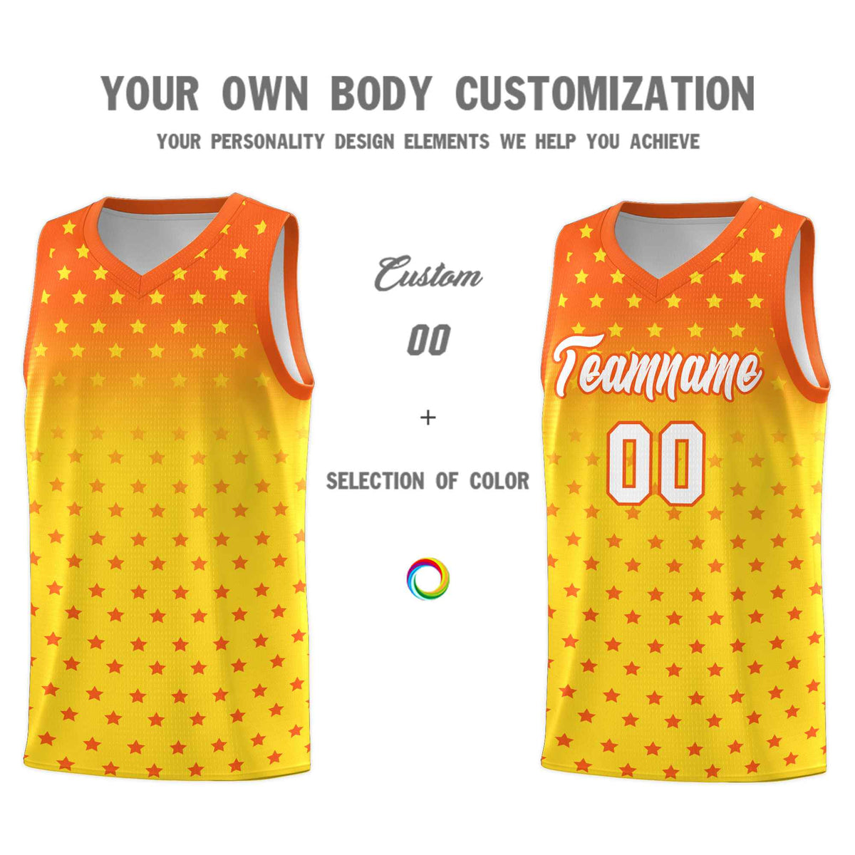 Custom Orange Gold Gradient Start Pattern Basketball Jersey Sets