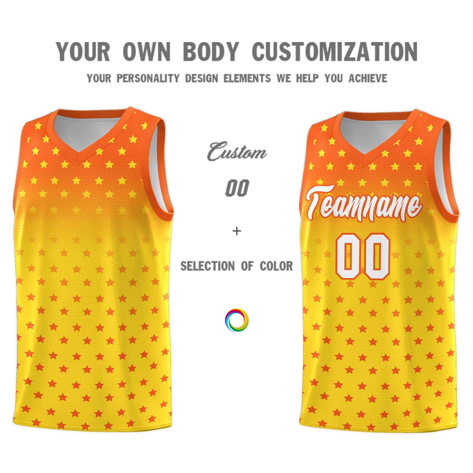 Custom Orange Gold Gradient Start Pattern Basketball Jersey Sets