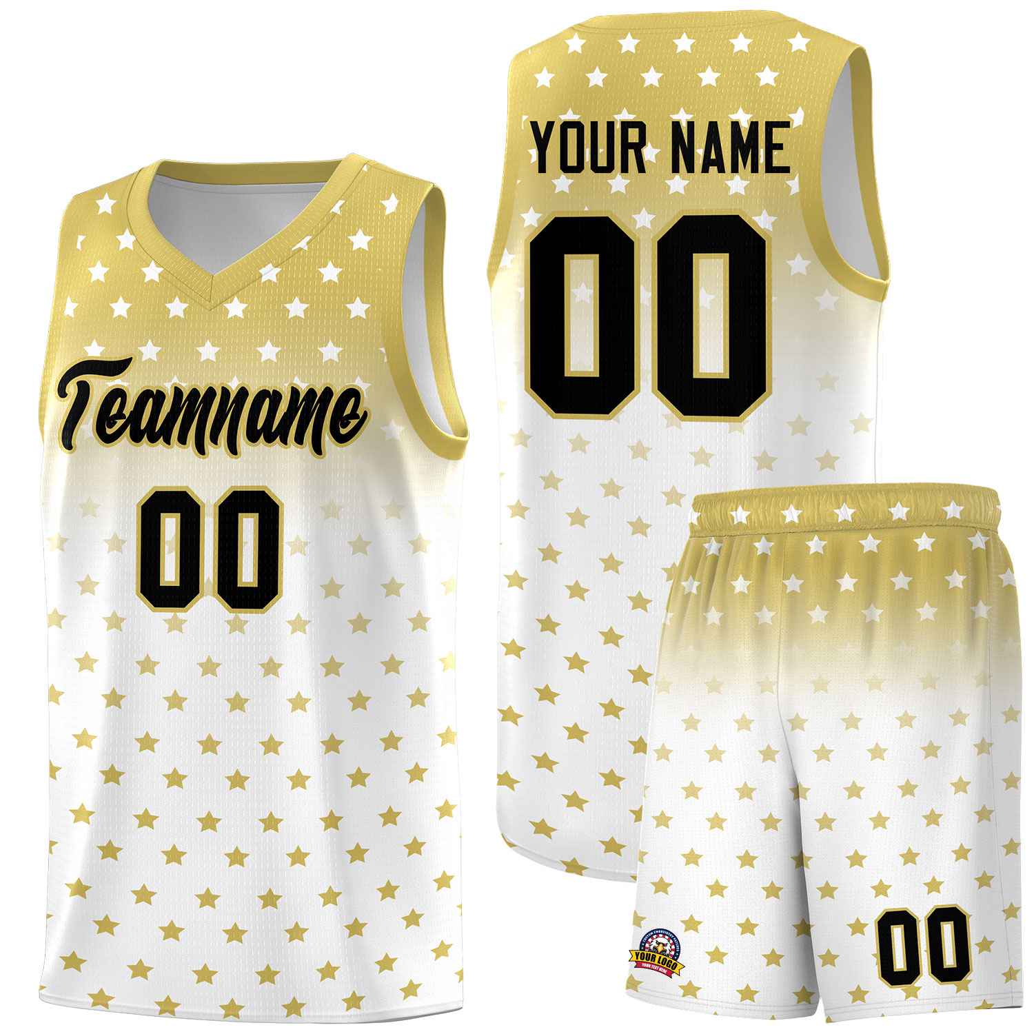 Custom Old Gold White Gradient Start Pattern Basketball Jersey Sets