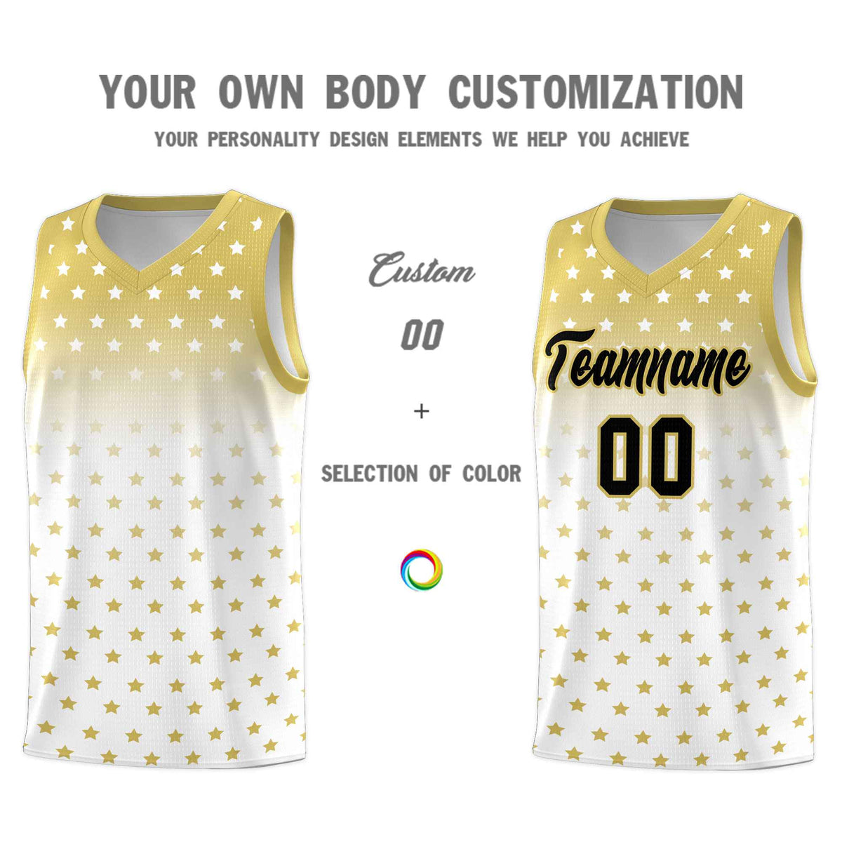 Custom Old Gold White Gradient Start Pattern Basketball Jersey Sets
