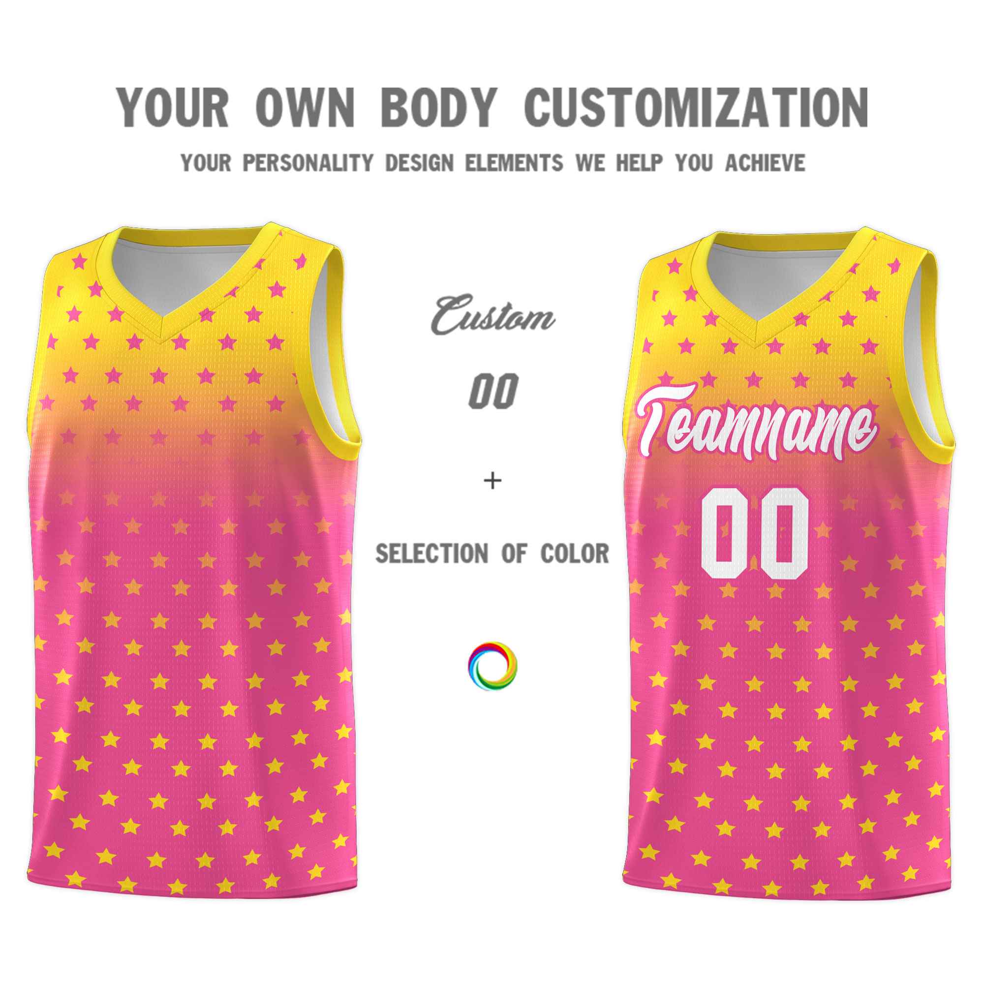 Custom Gold Pink Gradient Start Pattern Basketball Jersey Sets