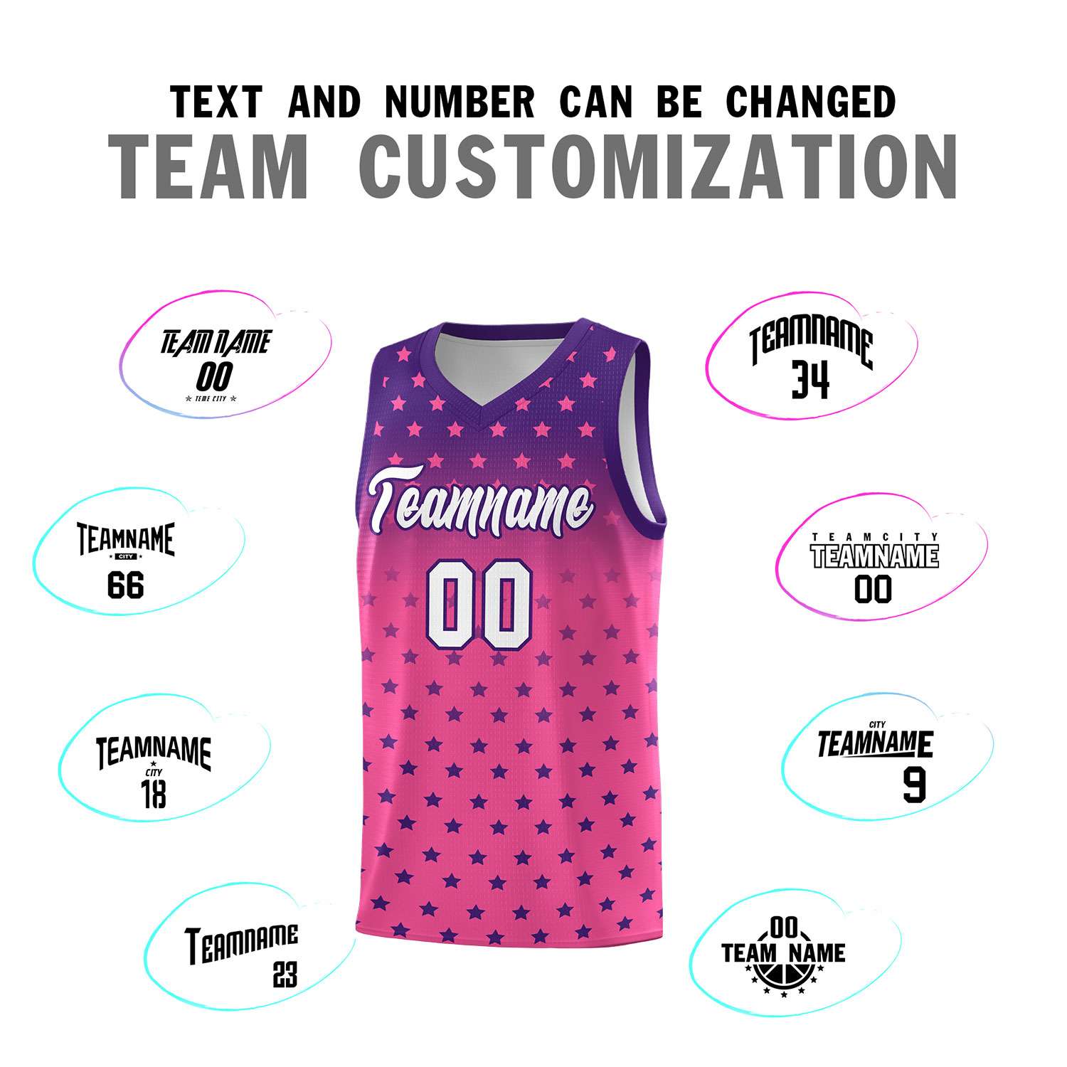 Custom Purple Pink Gradient Start Pattern Basketball Jersey Sets
