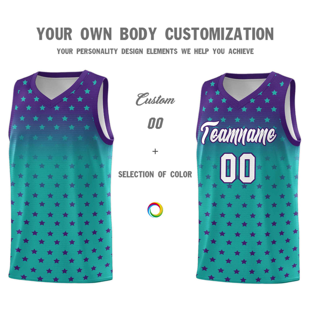 Custom Purple Aqua Gradient Start Pattern Basketball Jersey Sets