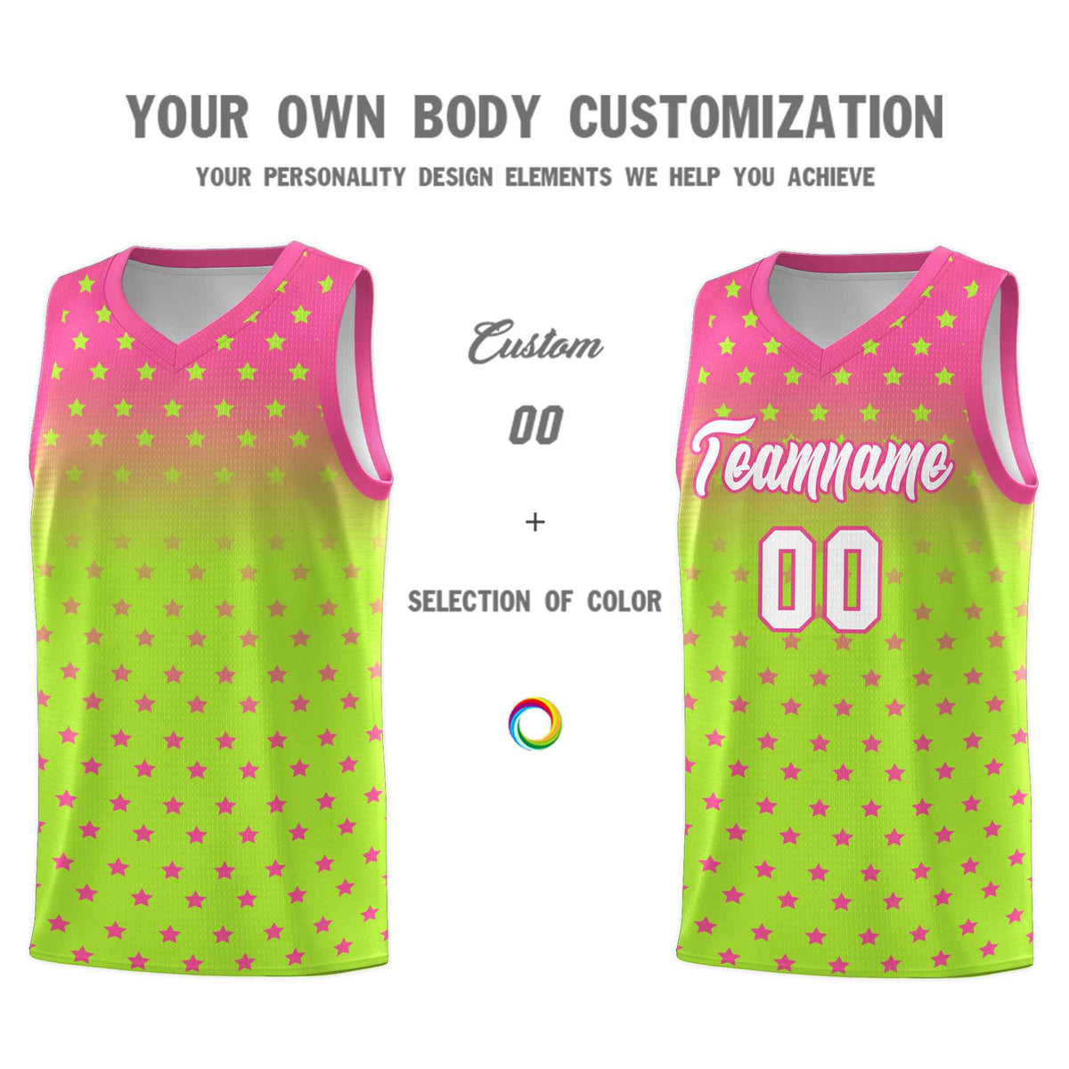Custom Pink Light Green Gradient Start Pattern Basketball Jersey Sets