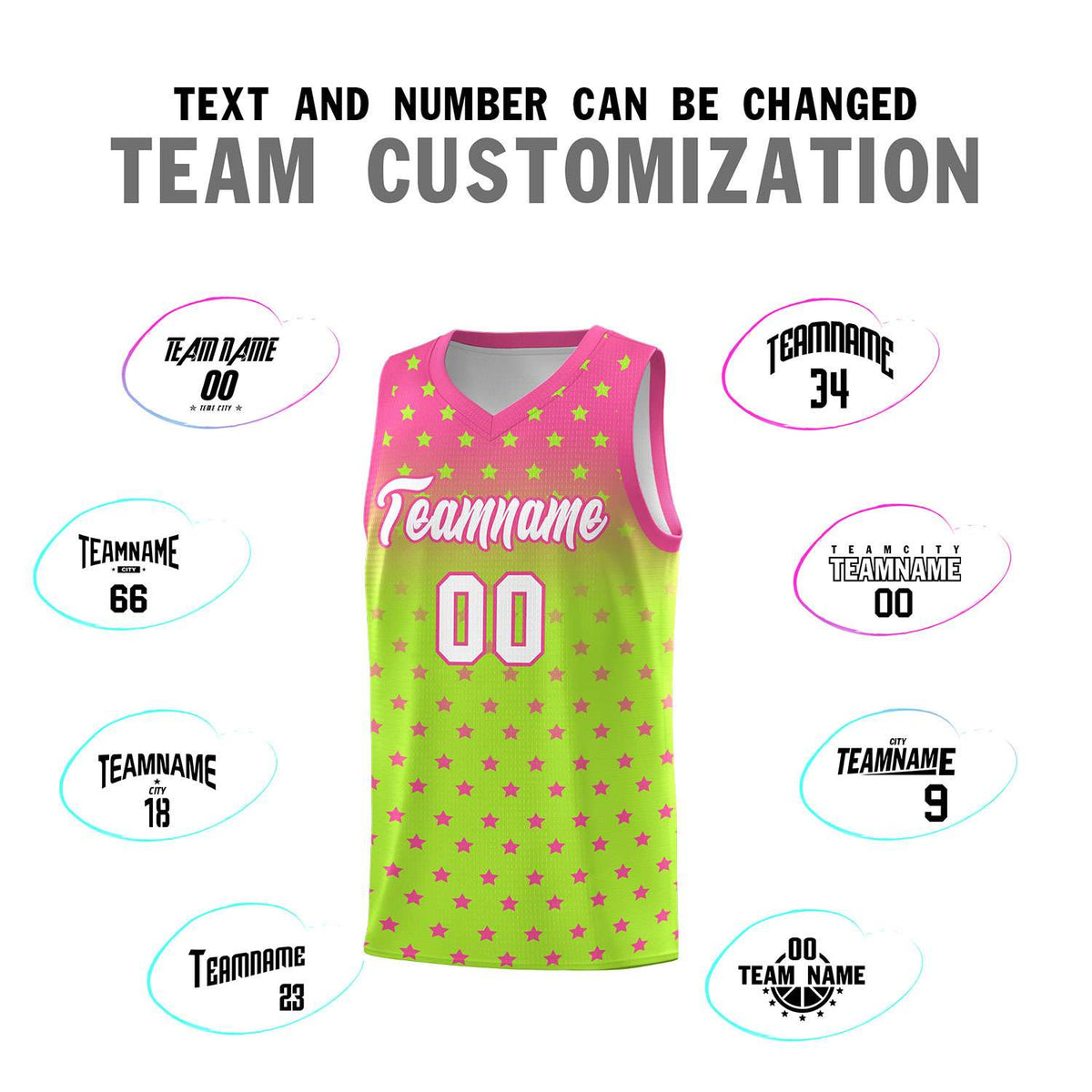 Custom Pink Light Green Gradient Start Pattern Basketball Jersey Sets