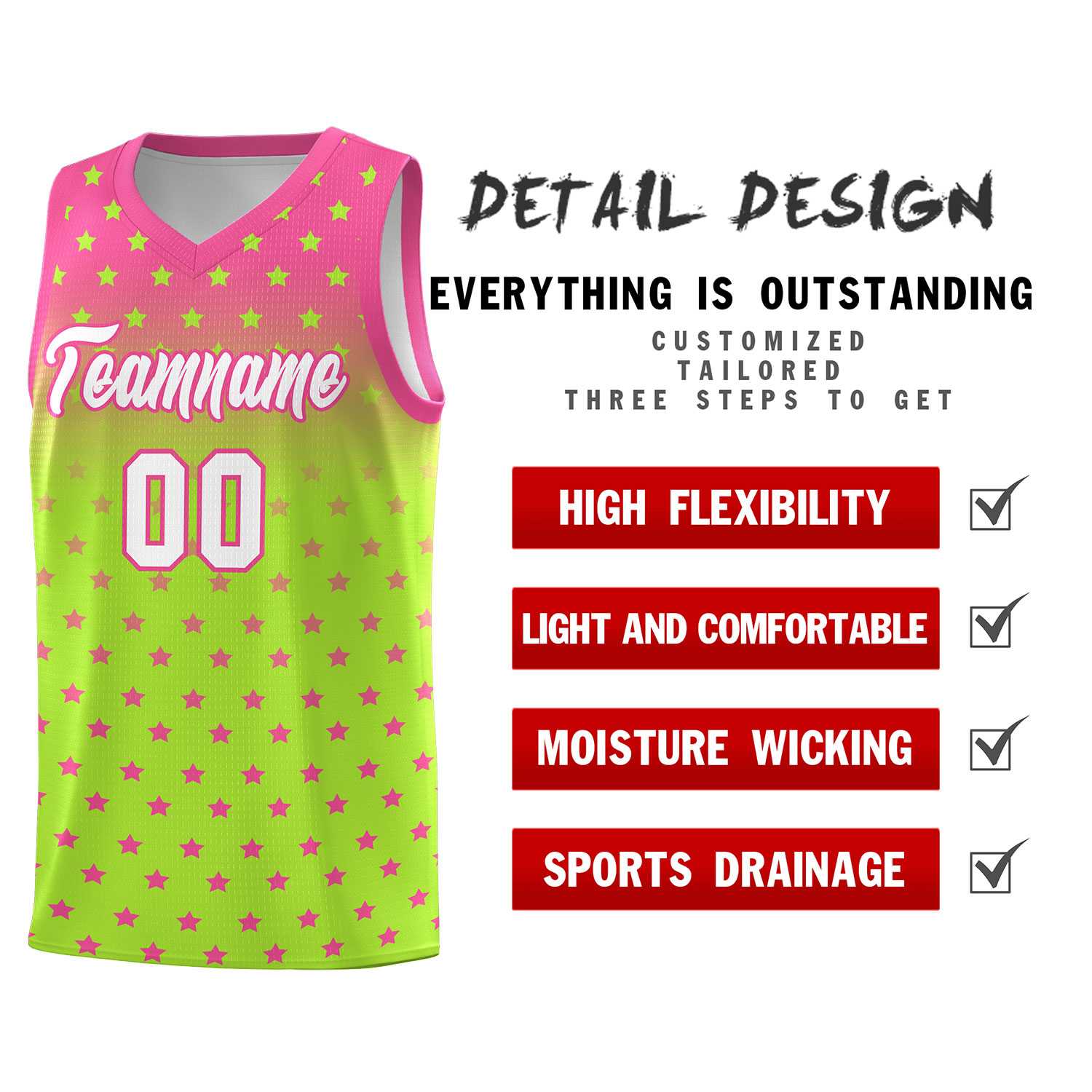 Custom Pink Light Green Gradient Start Pattern Basketball Jersey Sets