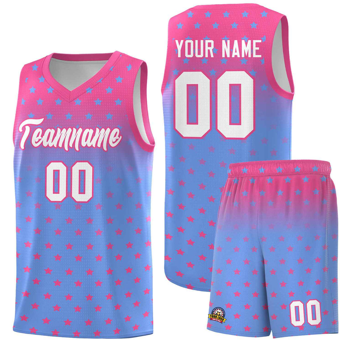 Custom Pink Light Blue Gradient Start Pattern Basketball Jersey Sets