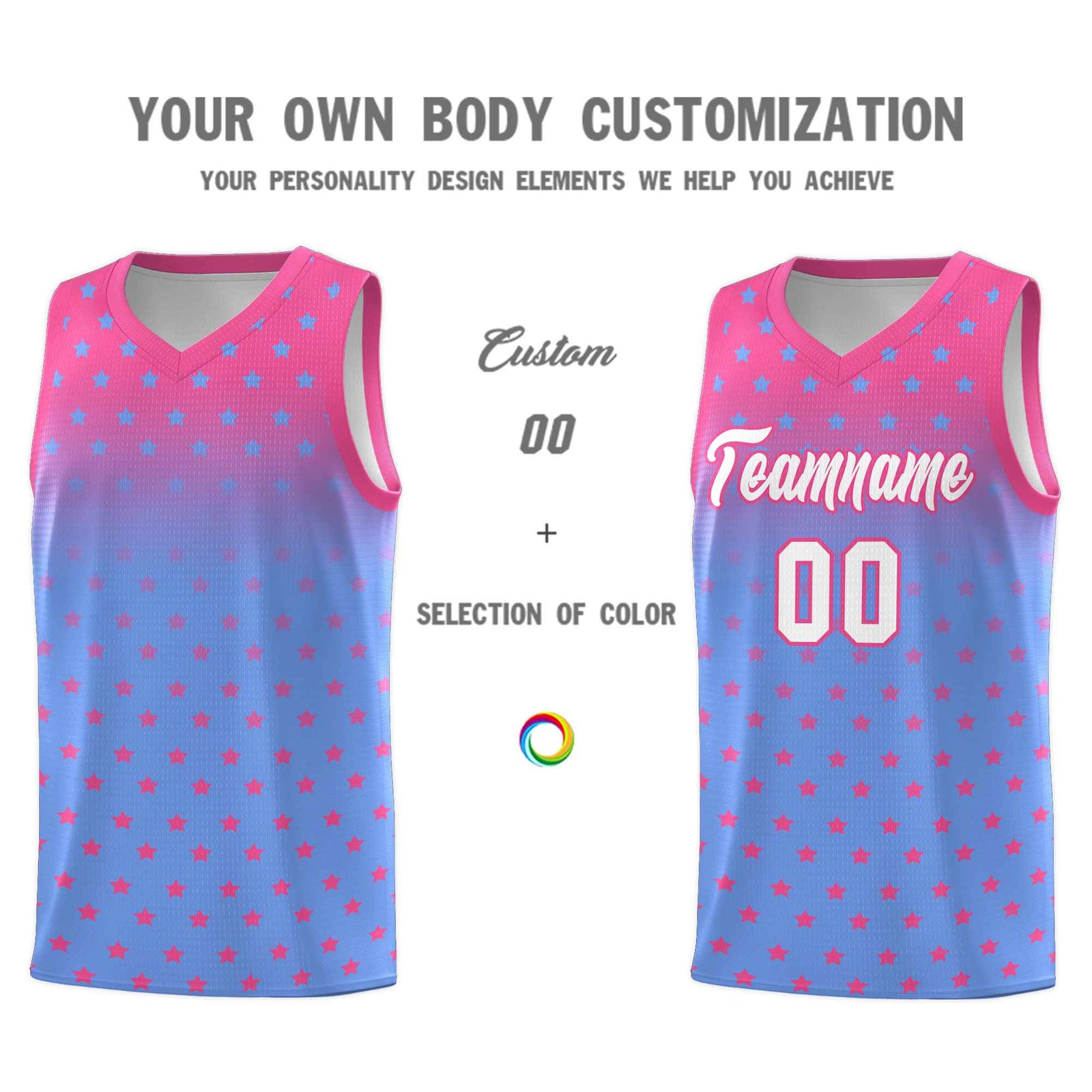 Custom Pink Light Blue Gradient Start Pattern Basketball Jersey Sets