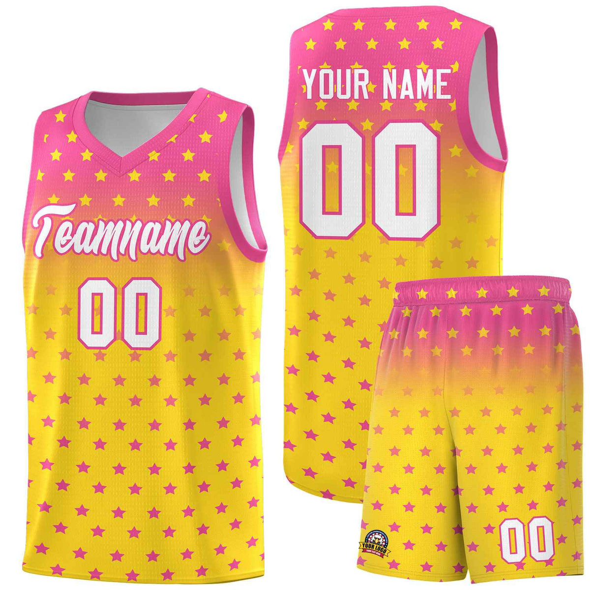 Custom Pink Gold Gradient Start Pattern Basketball Jersey Sets