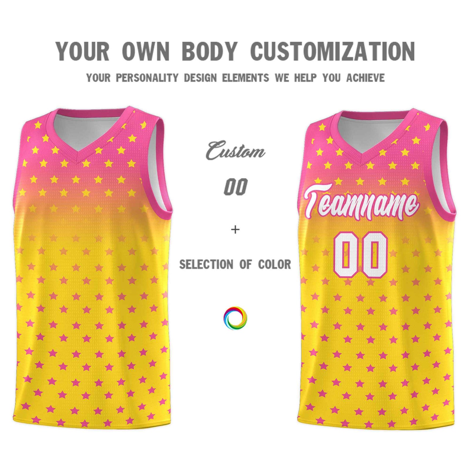 Custom Pink Gold Gradient Start Pattern Basketball Jersey Sets