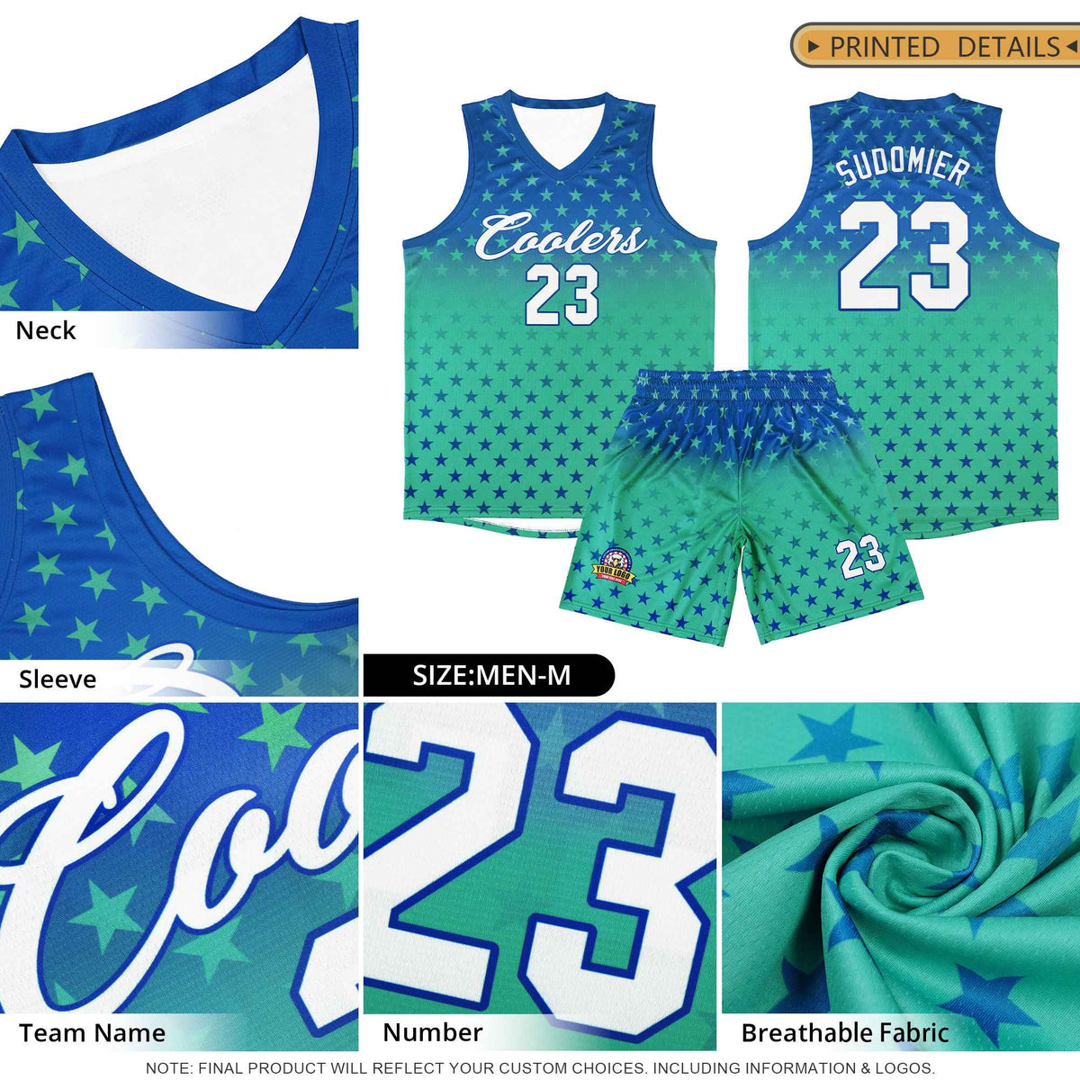 Custom Light Blue Gold Gradient Start Pattern Basketball Jersey Sets