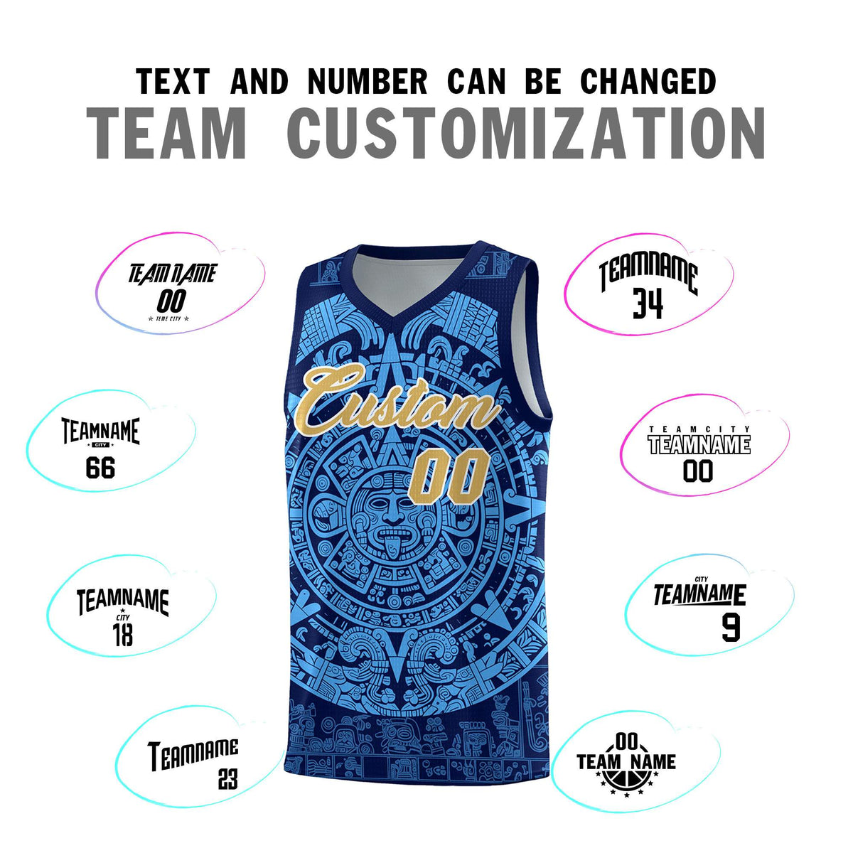 Custom Youth Basketball Jerseys Powder Blue Aztec Sun Stone Personalized Uniform