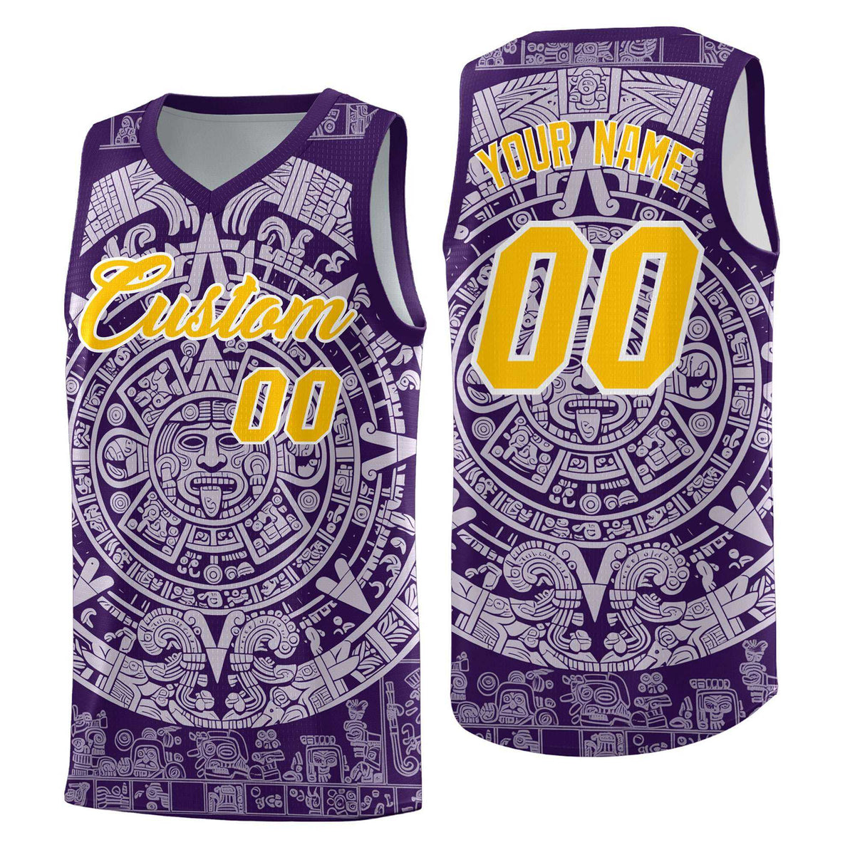 Custom Youth Basketball Jerseys Light Purple Aztec Sun Stone Pattern Custom Team Set