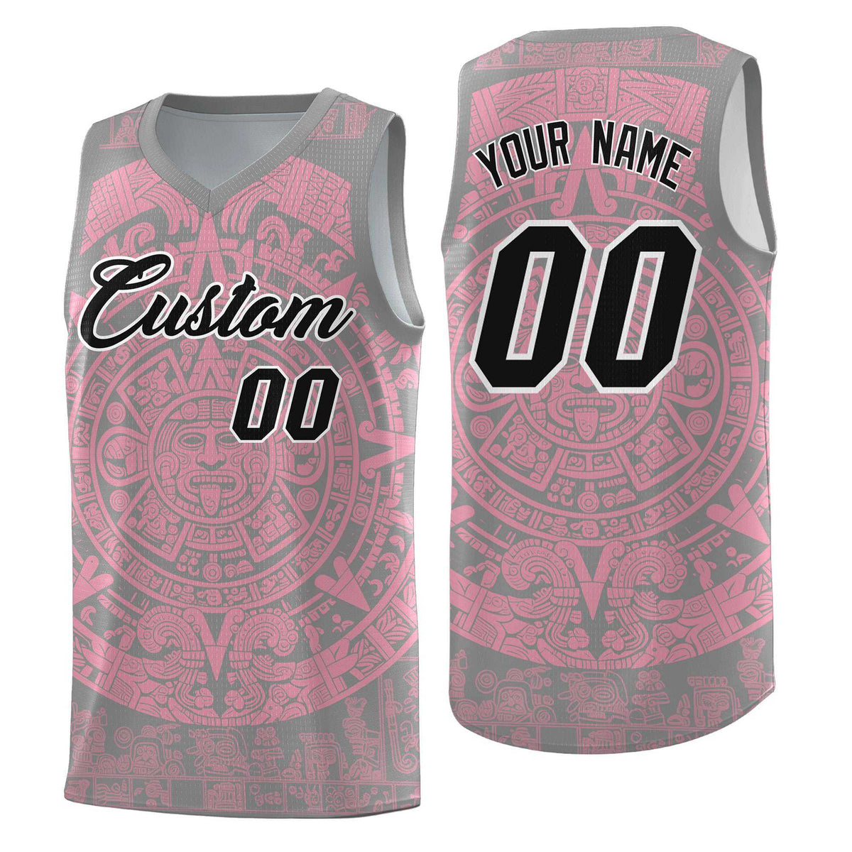 Custom Youth Basketball Jerseys Light Pink Aztec Sun Stone Pattern Custom Team Set