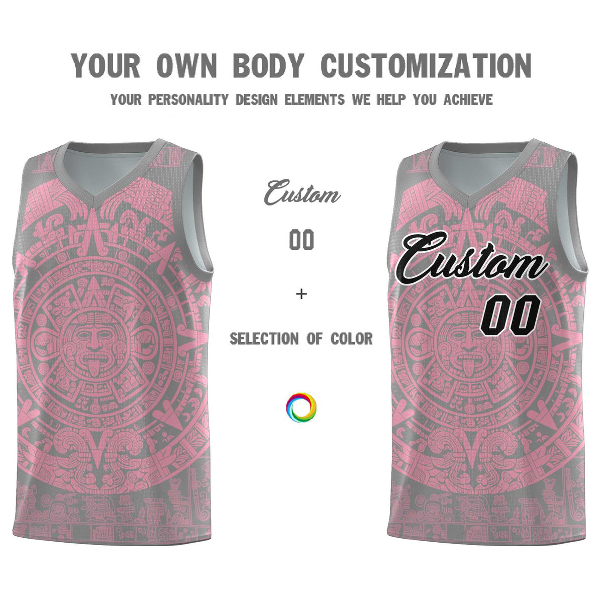 Custom Youth Basketball Jerseys Light Pink Aztec Sun Stone Pattern Custom Team Set