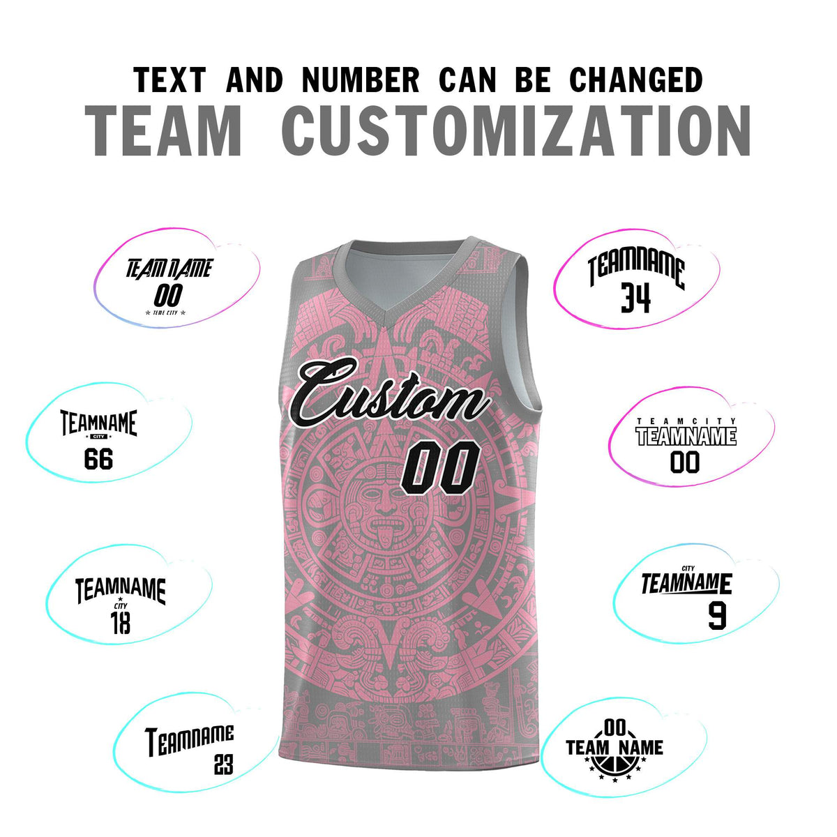 Custom Youth Basketball Jerseys Light Pink Aztec Sun Stone Pattern Custom Team Set
