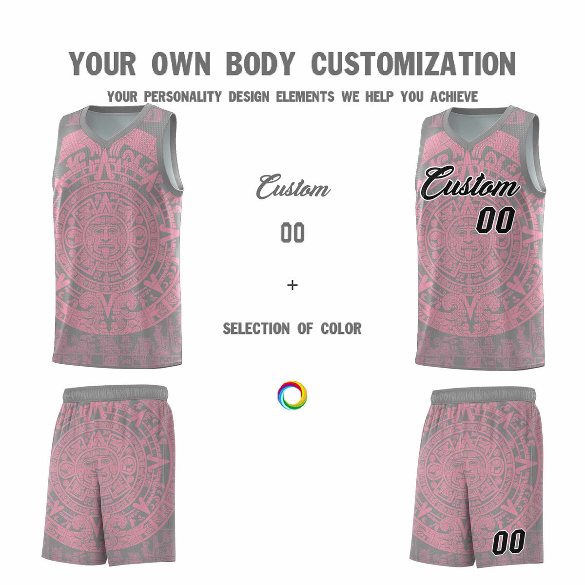 Custom Youth Basketball Jerseys Light Pink Aztec Sun Stone Pattern Custom Team Set