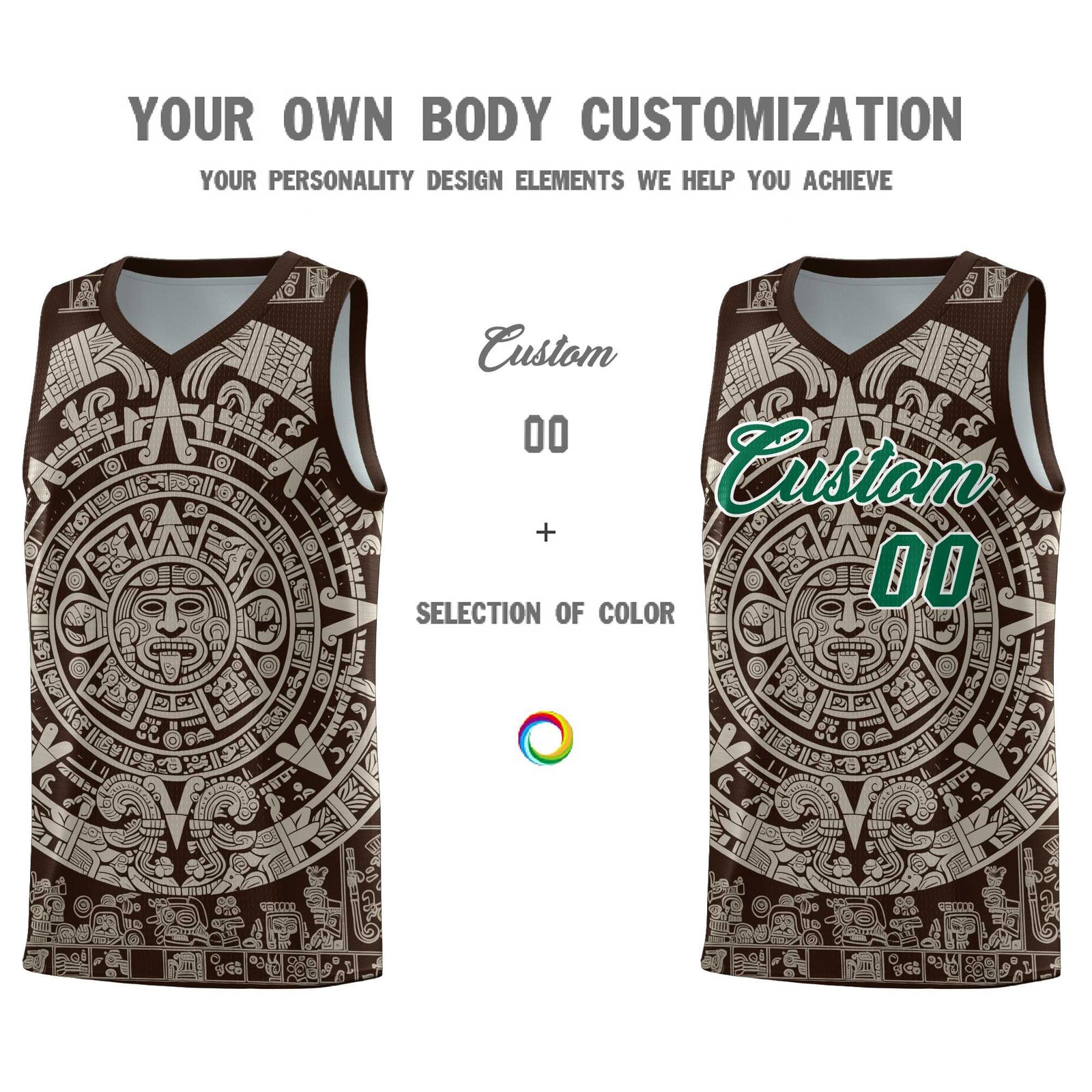 Custom Youth Basketball Jerseys Light Khaki Aztec Sun Stone Design Team Uniform