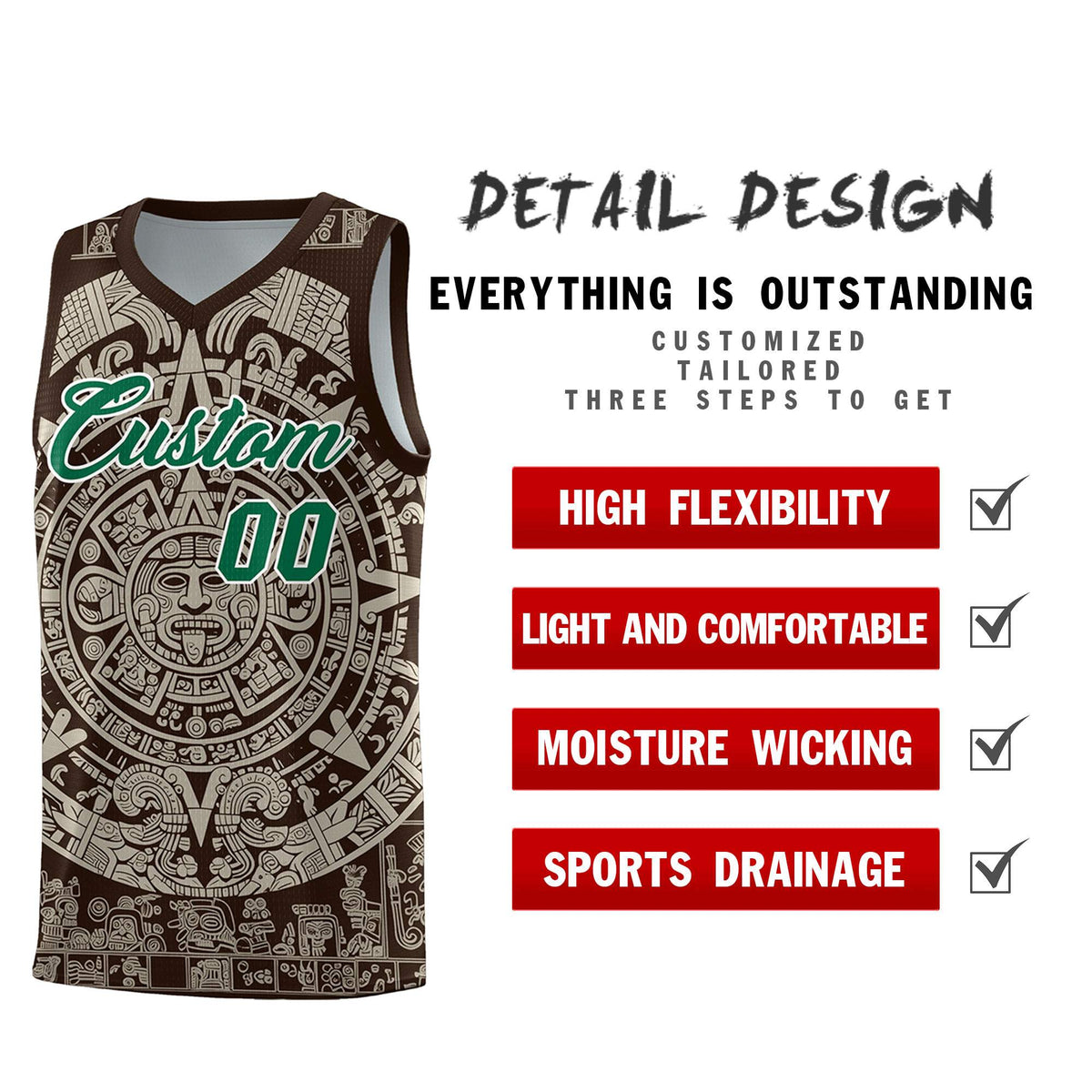 Custom Youth Basketball Jerseys Light Khaki Aztec Sun Stone Design Team Uniform