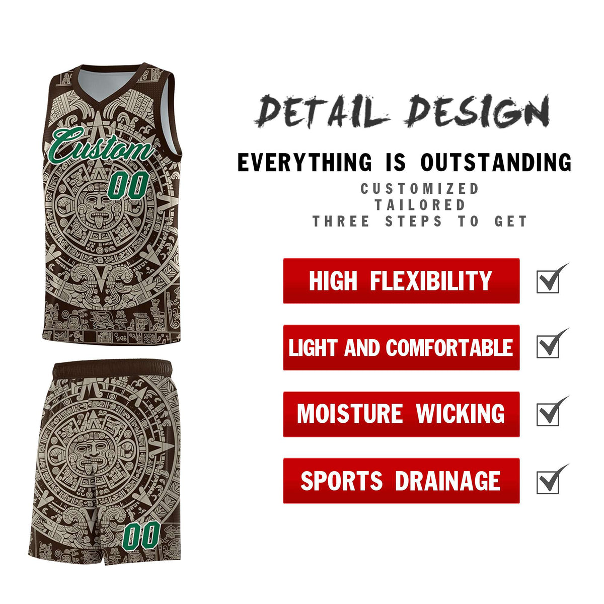 Custom Youth Basketball Jerseys Light Khaki Aztec Sun Stone Design Team Uniform