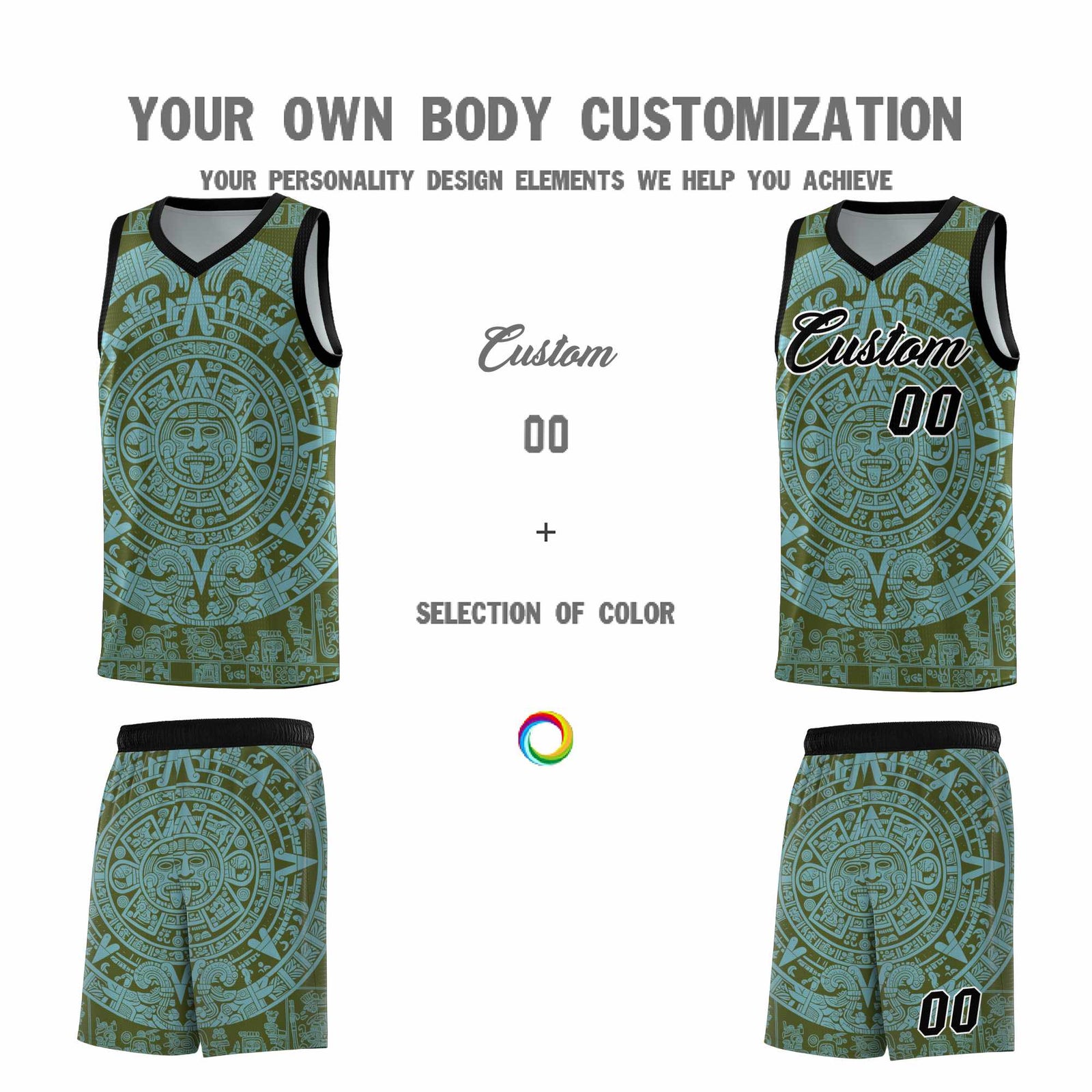 Custom Youth Basketball Jerseys Sky Blue Aztec Sun Stone Personalized Uniform