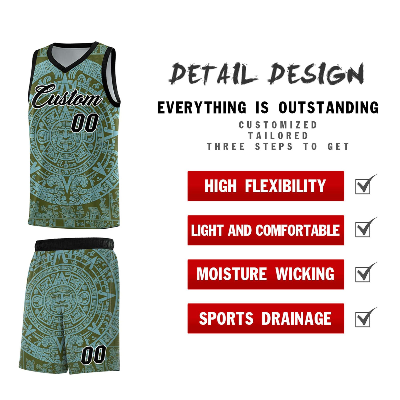 Custom Youth Basketball Jerseys Sky Blue Aztec Sun Stone Personalized Uniform