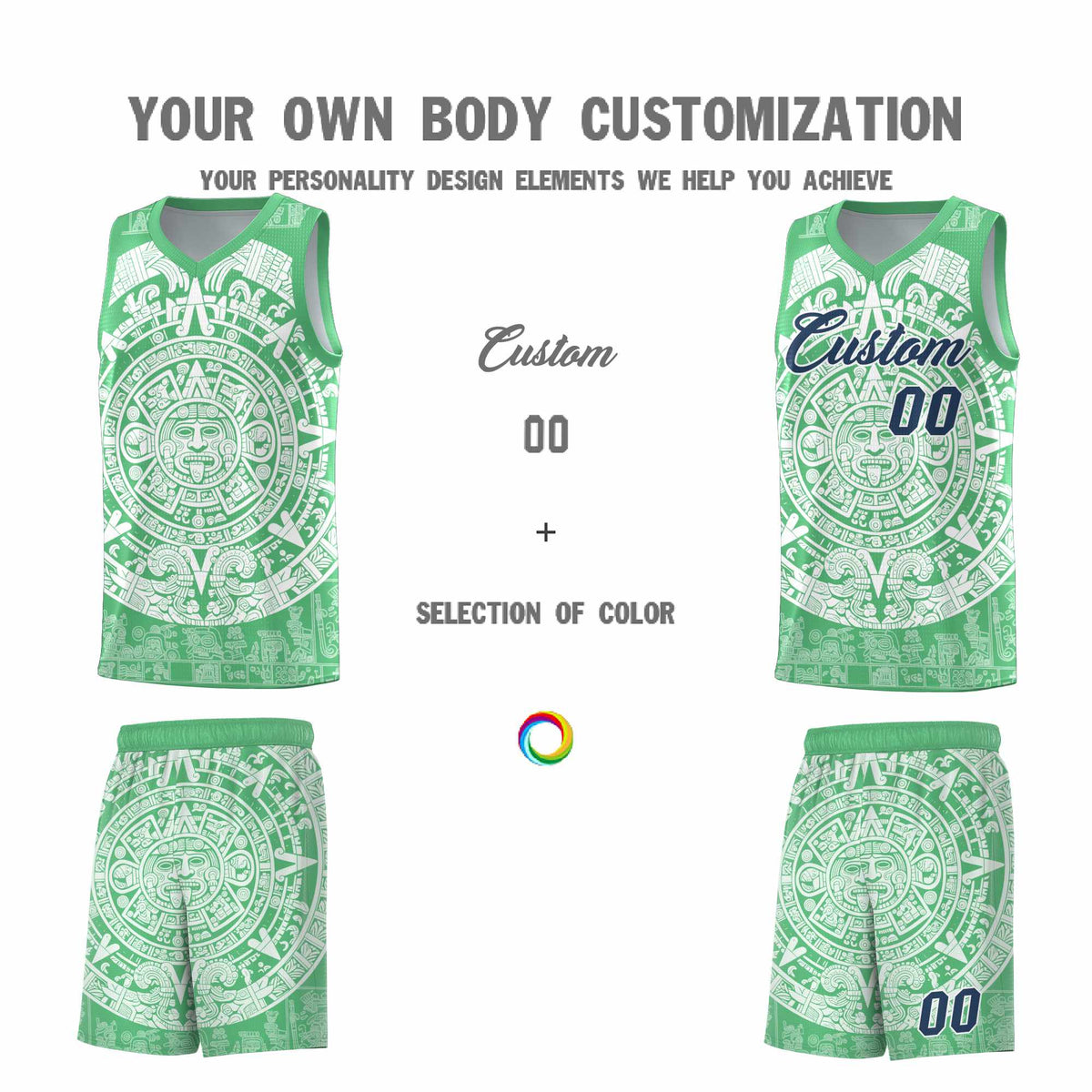 Custom Youth Basketball Jerseys White Aztec Sun Stone Design Team Uniform