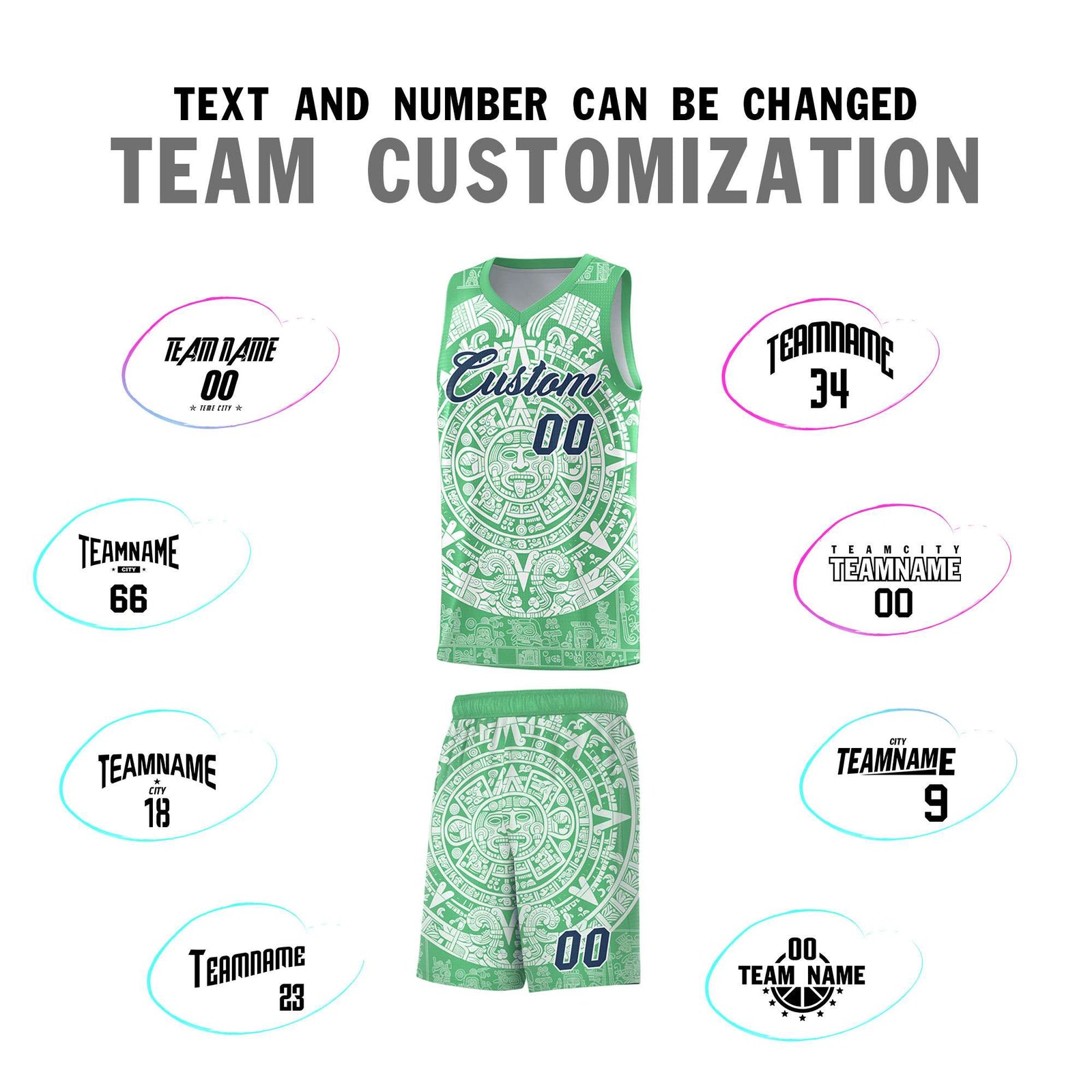Custom Youth Basketball Jerseys White Aztec Sun Stone Design Team Uniform