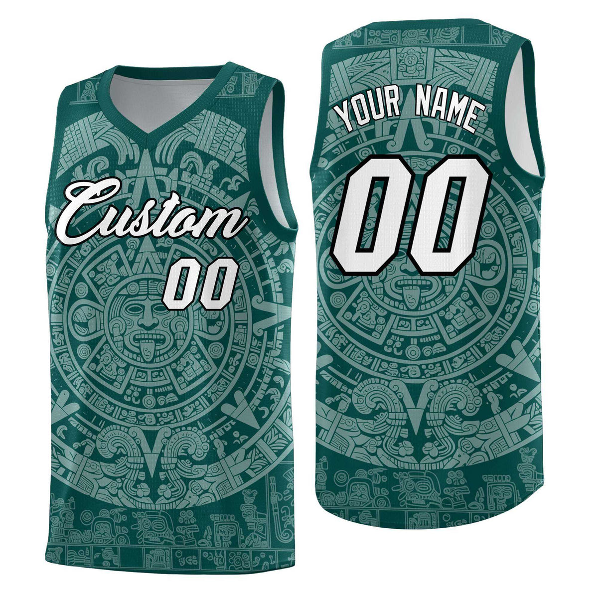 Custom Youth Basketball Jerseys White Aztec Sun Stone Design Team Uniform
