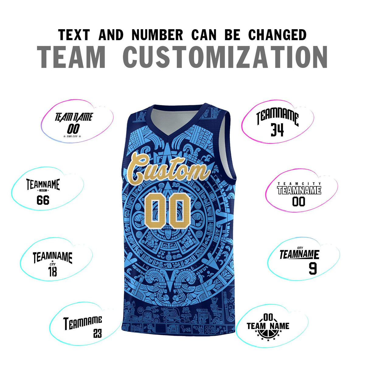 Custom Youth Basketball Jerseys Powder Blue Aztec Sun Stone Personalized Uniform