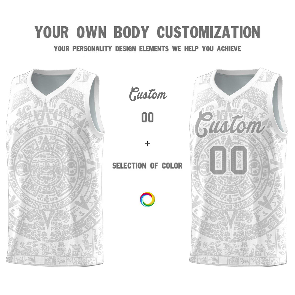 Custom Youth Basketball Jerseys Gray Aztec Sun Stone Personalized Uniform