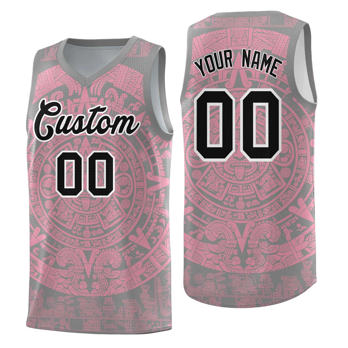 Custom Youth Basketball Jerseys Light Pink Aztec Sun Stone Pattern Custom Team Set