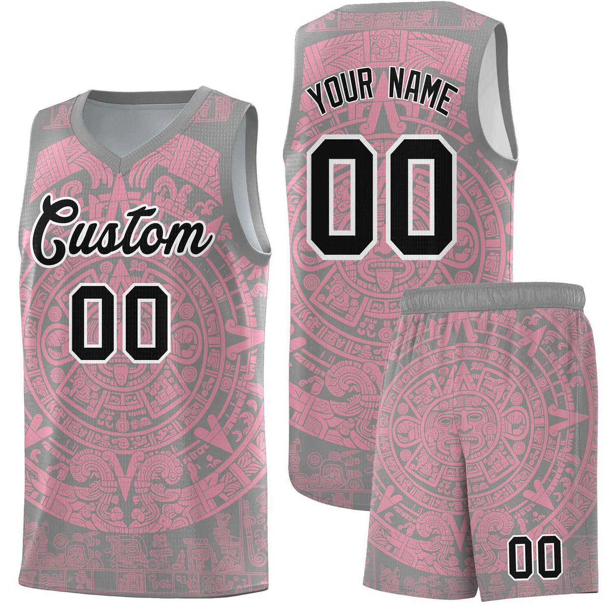 Custom Youth Basketball Jerseys Light Pink Aztec Sun Stone Pattern Custom Team Set