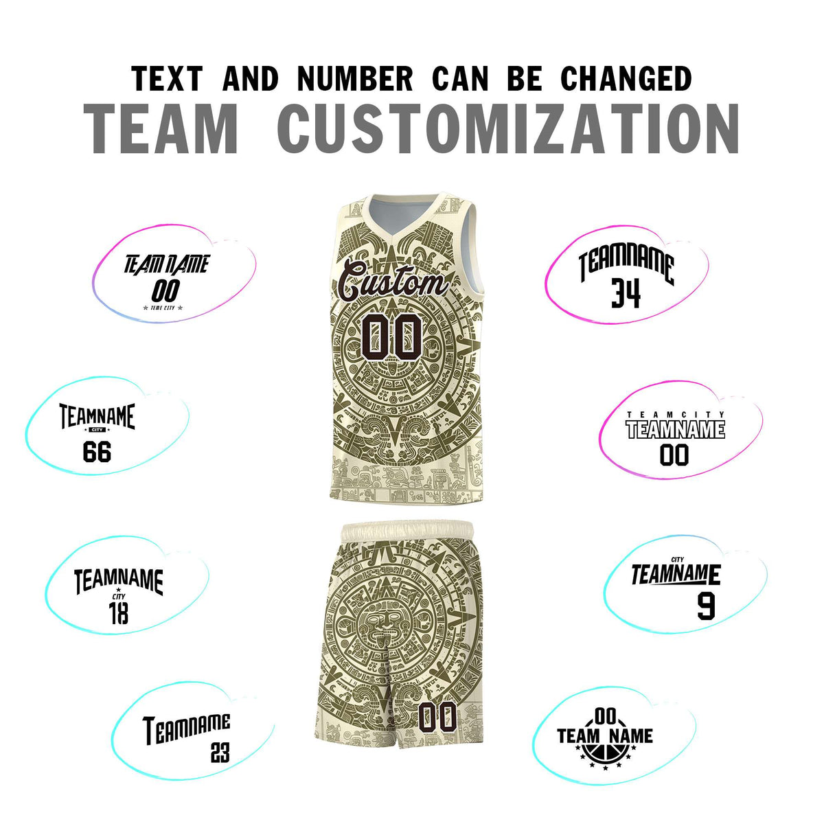 Custom Youth Basketball Jerseys Olive Aztec Sun Stone Personalized Uniform