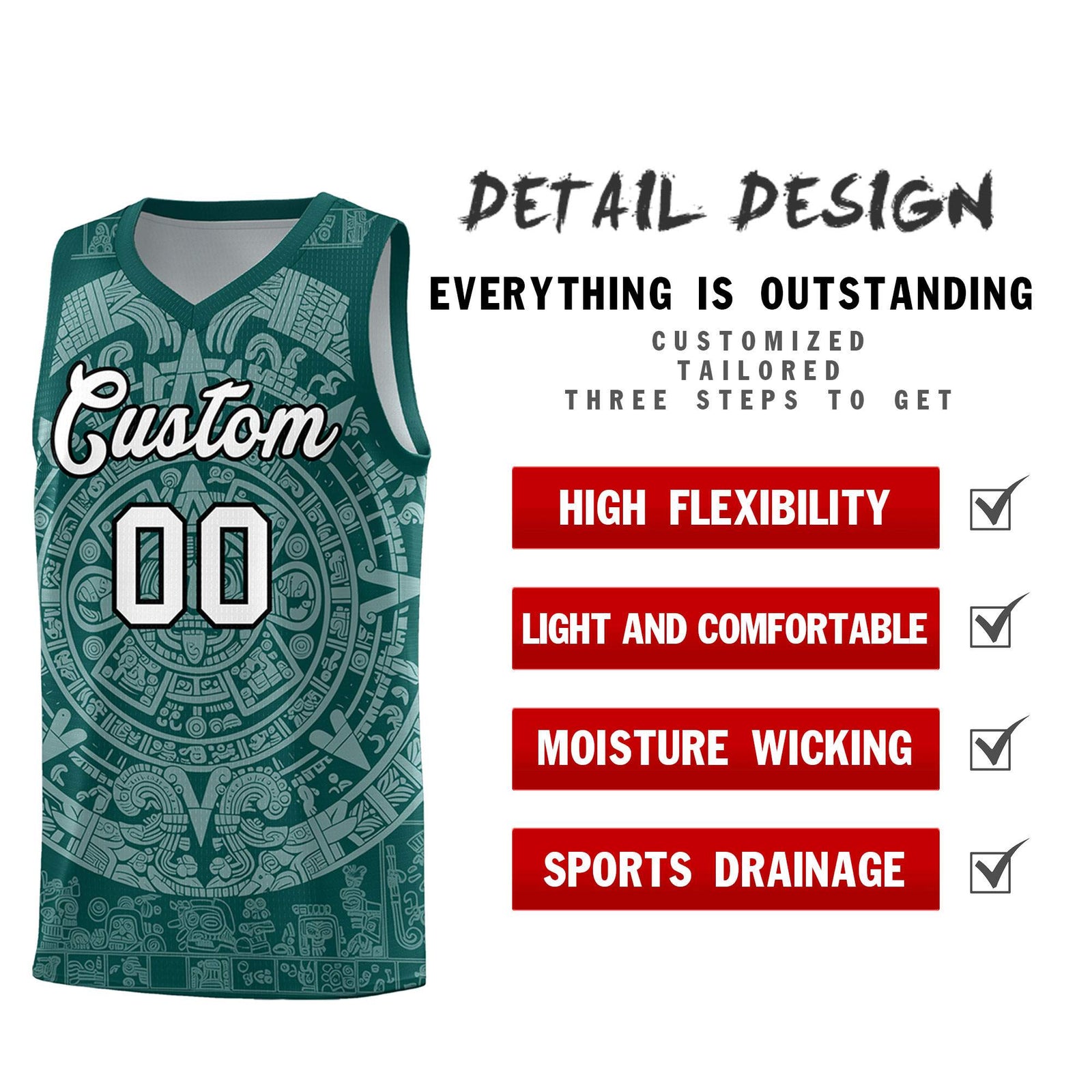 Custom Youth Basketball Jerseys White Aztec Sun Stone Design Team Uniform