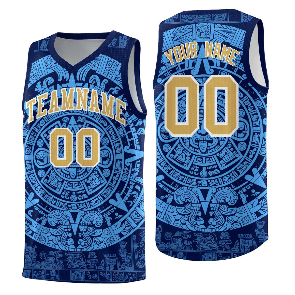 Custom Youth Basketball Jerseys Powder Blue Aztec Sun Stone Personalized Uniform