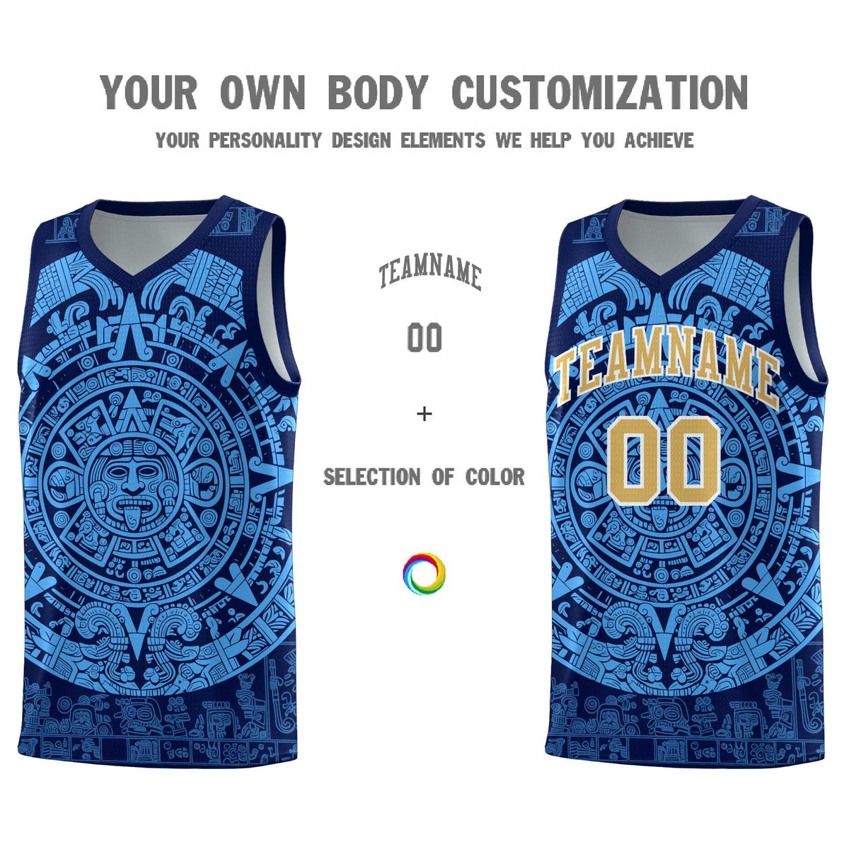Custom Youth Basketball Jerseys Powder Blue Aztec Sun Stone Personalized Uniform