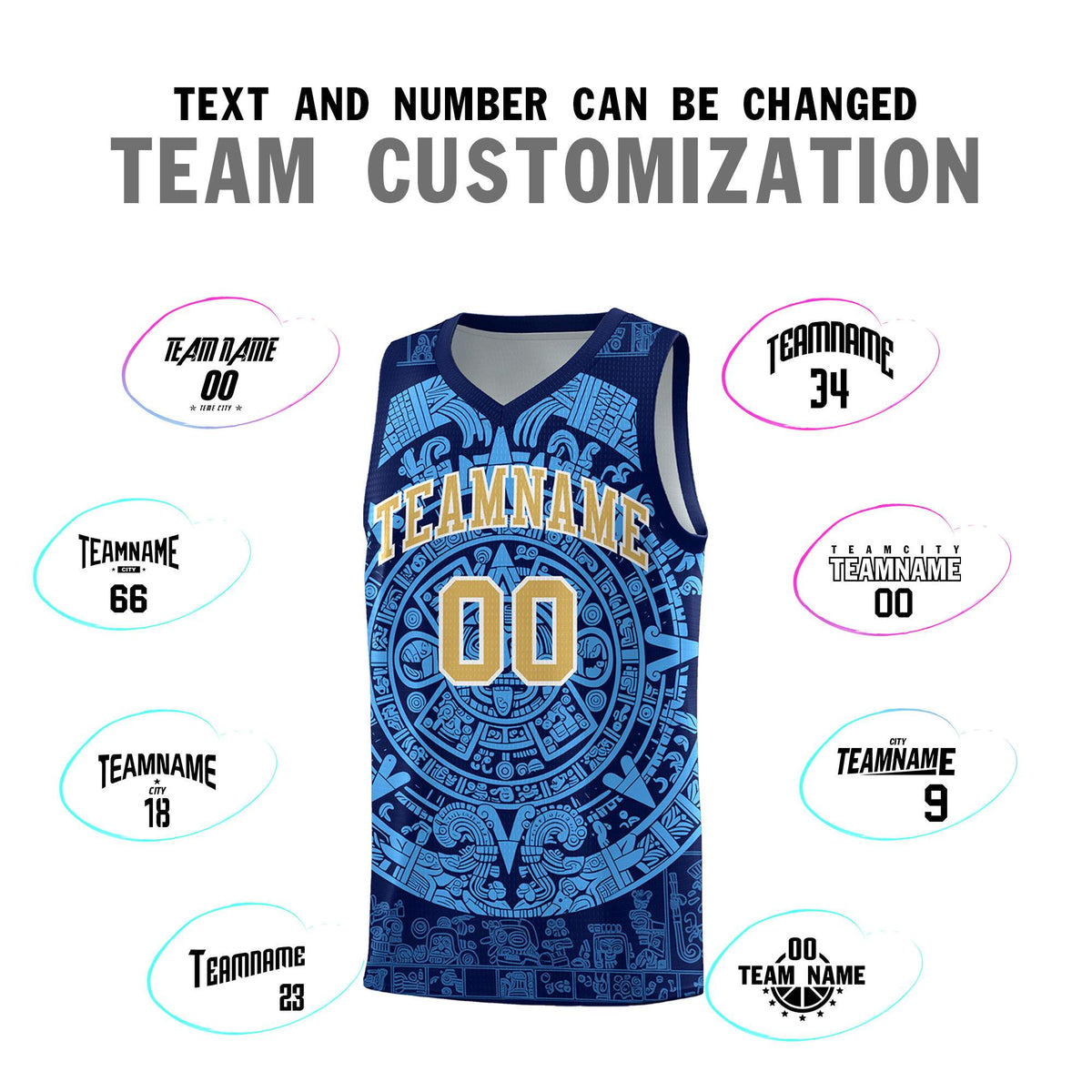 Custom Youth Basketball Jerseys Powder Blue Aztec Sun Stone Personalized Uniform
