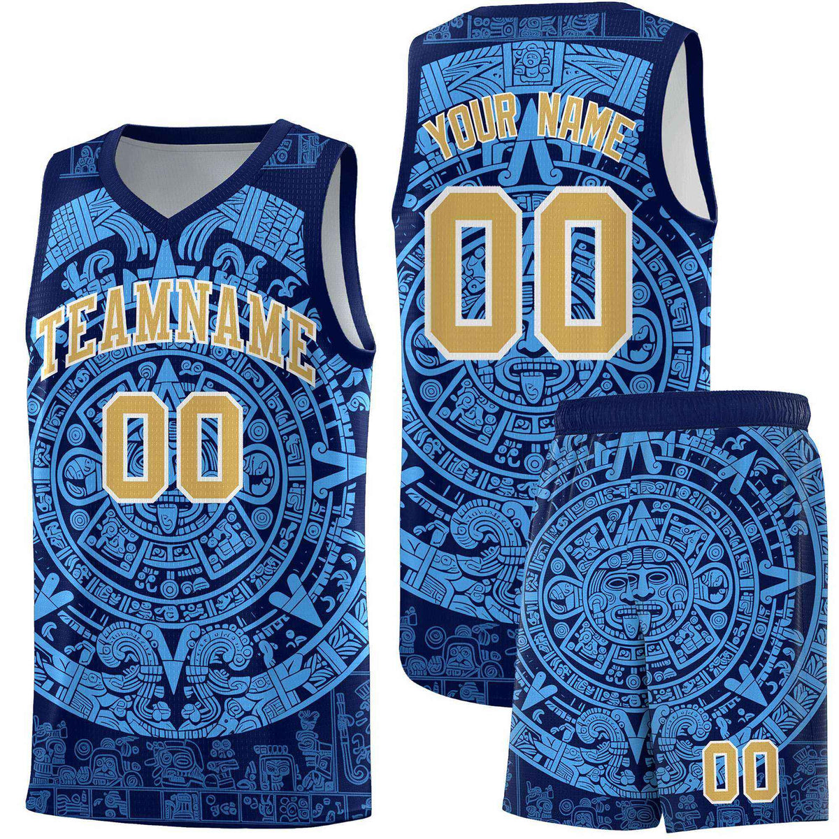 Custom Youth Basketball Jerseys Powder Blue Aztec Sun Stone Personalized Uniform