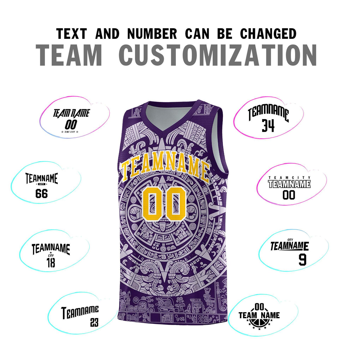 Custom Youth Basketball Jerseys Light Purple Aztec Sun Stone Pattern Custom Team Set
