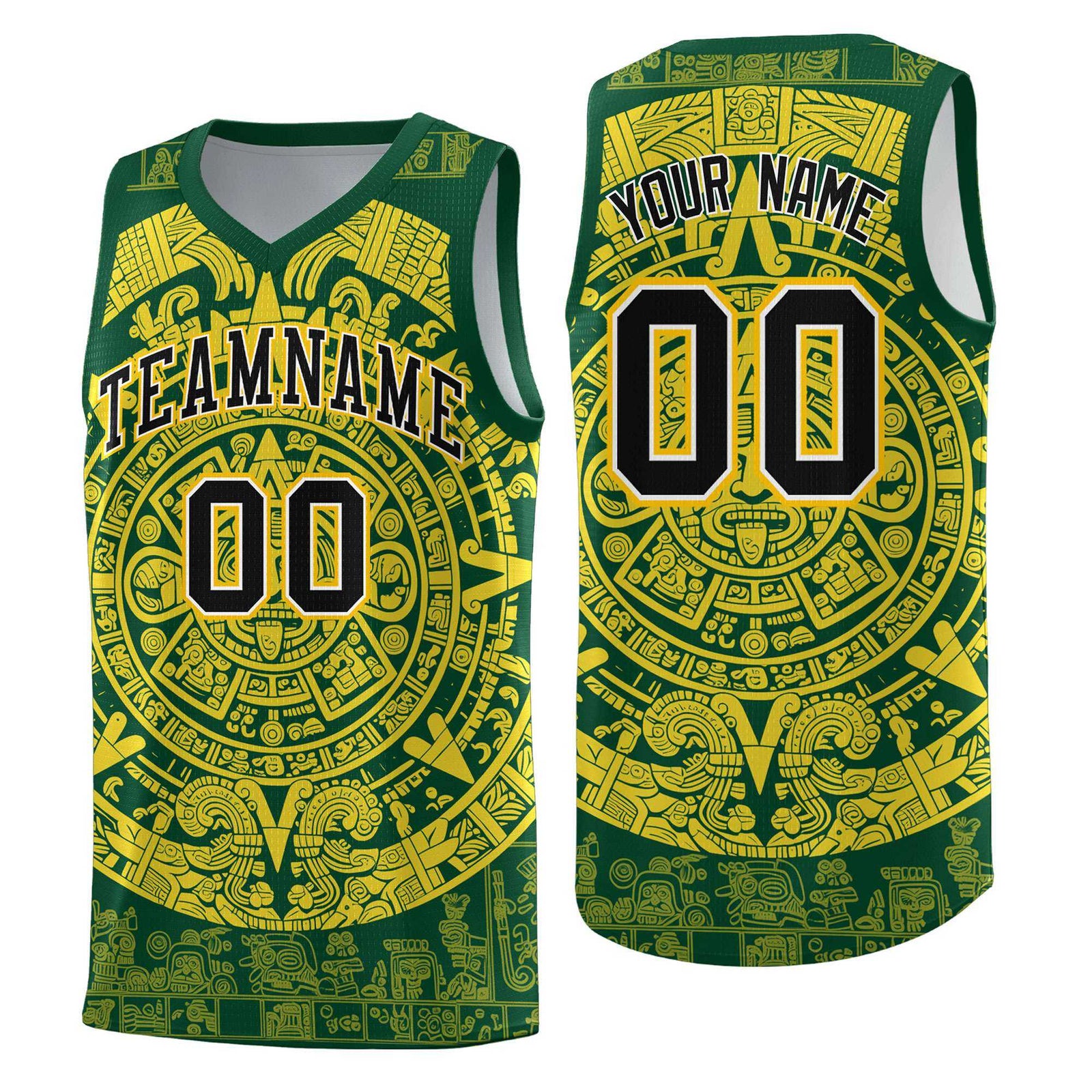 Custom Youth Basketball Jerseys Gold Aztec Sun Stone Personalized Uniform